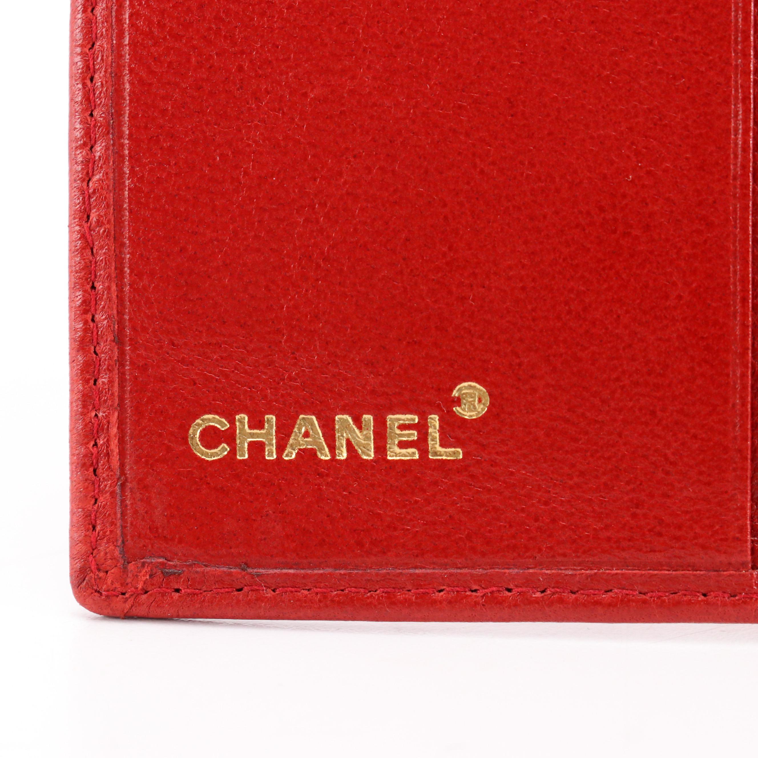 Chanel Bifold Wallet in Red Quilted Lambskin with Box