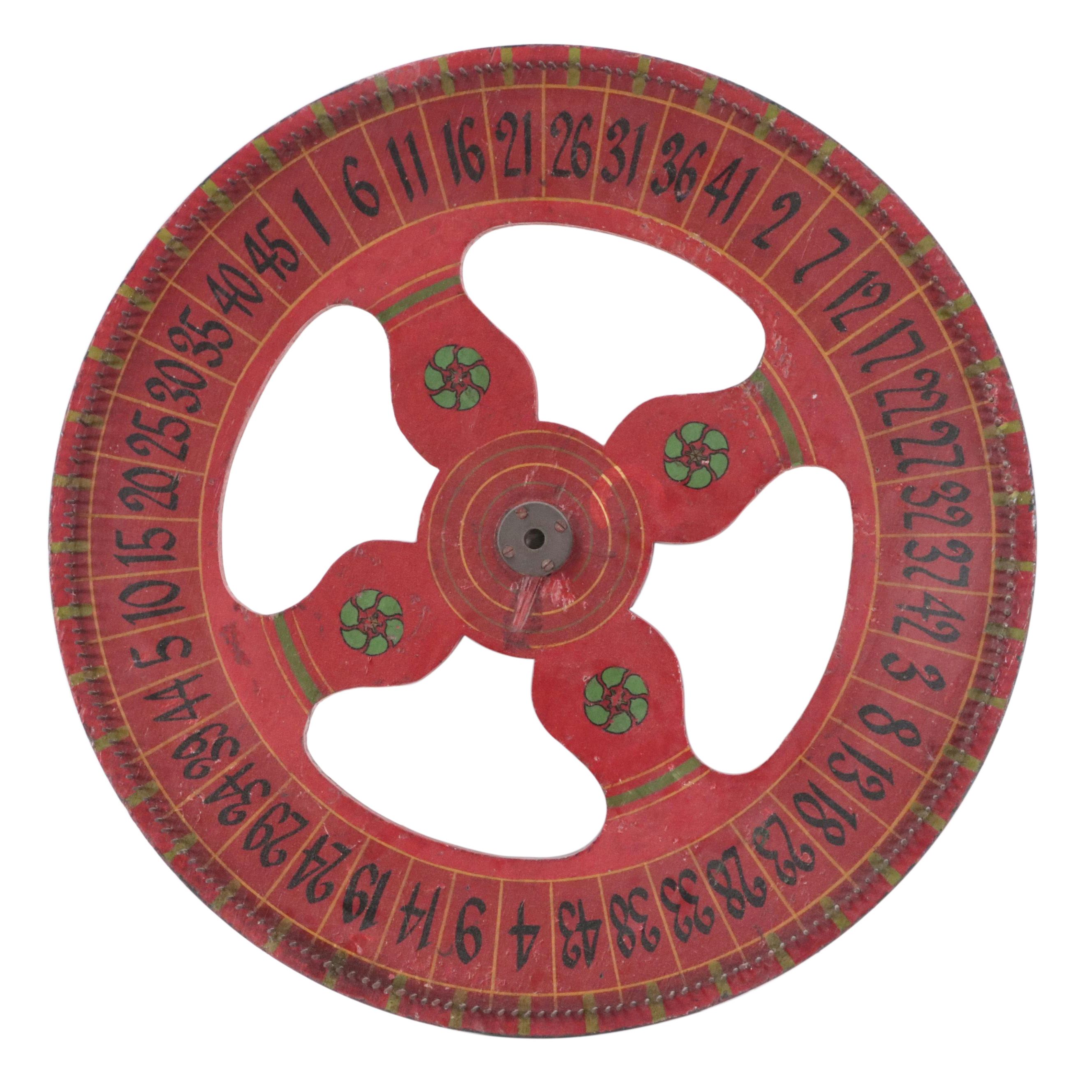 Hand-Painted Wood Carnival Game Wheel, Early to Mid-20th Century