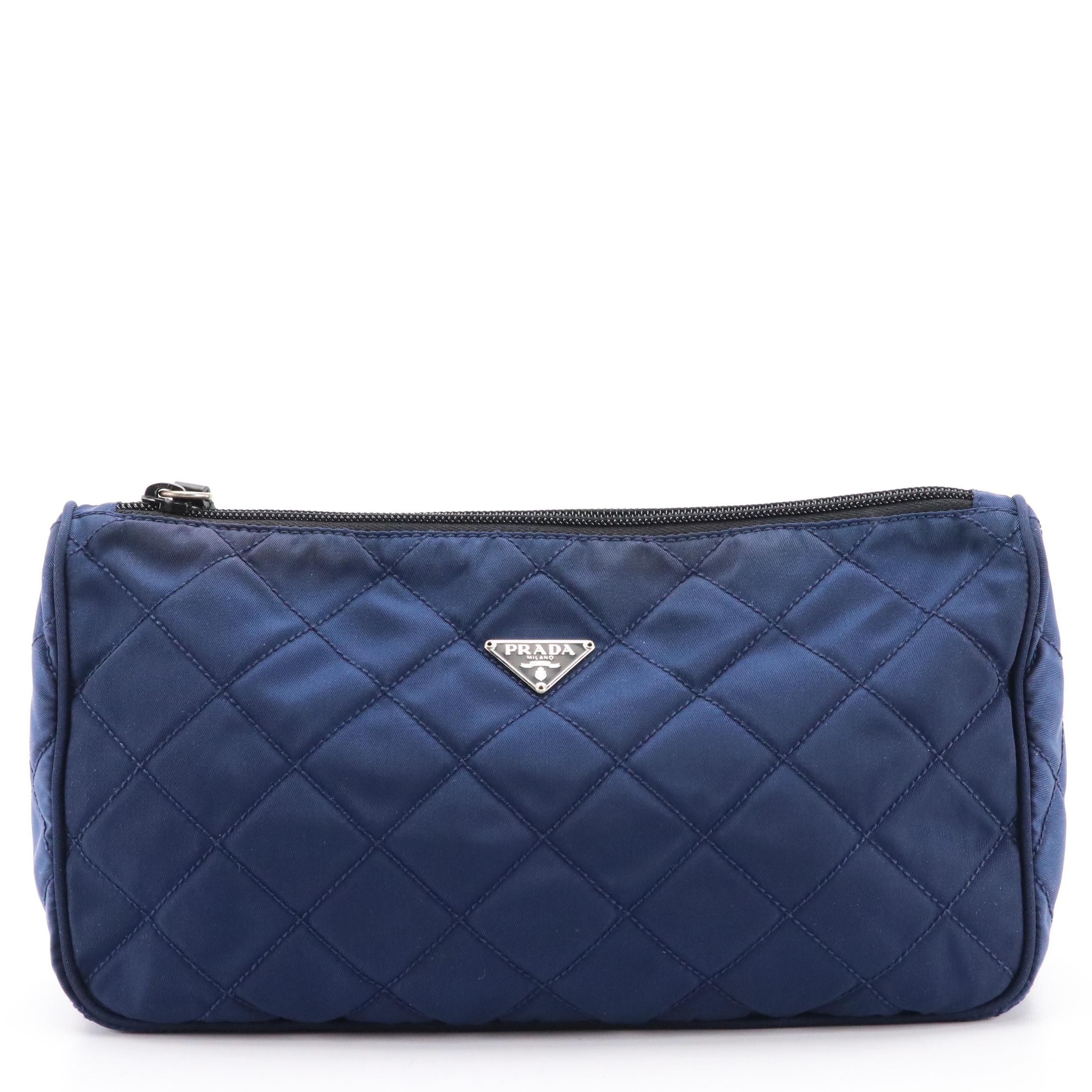 Prada Zip Pouch in Navy Blue Quilted Nylon Tessuto