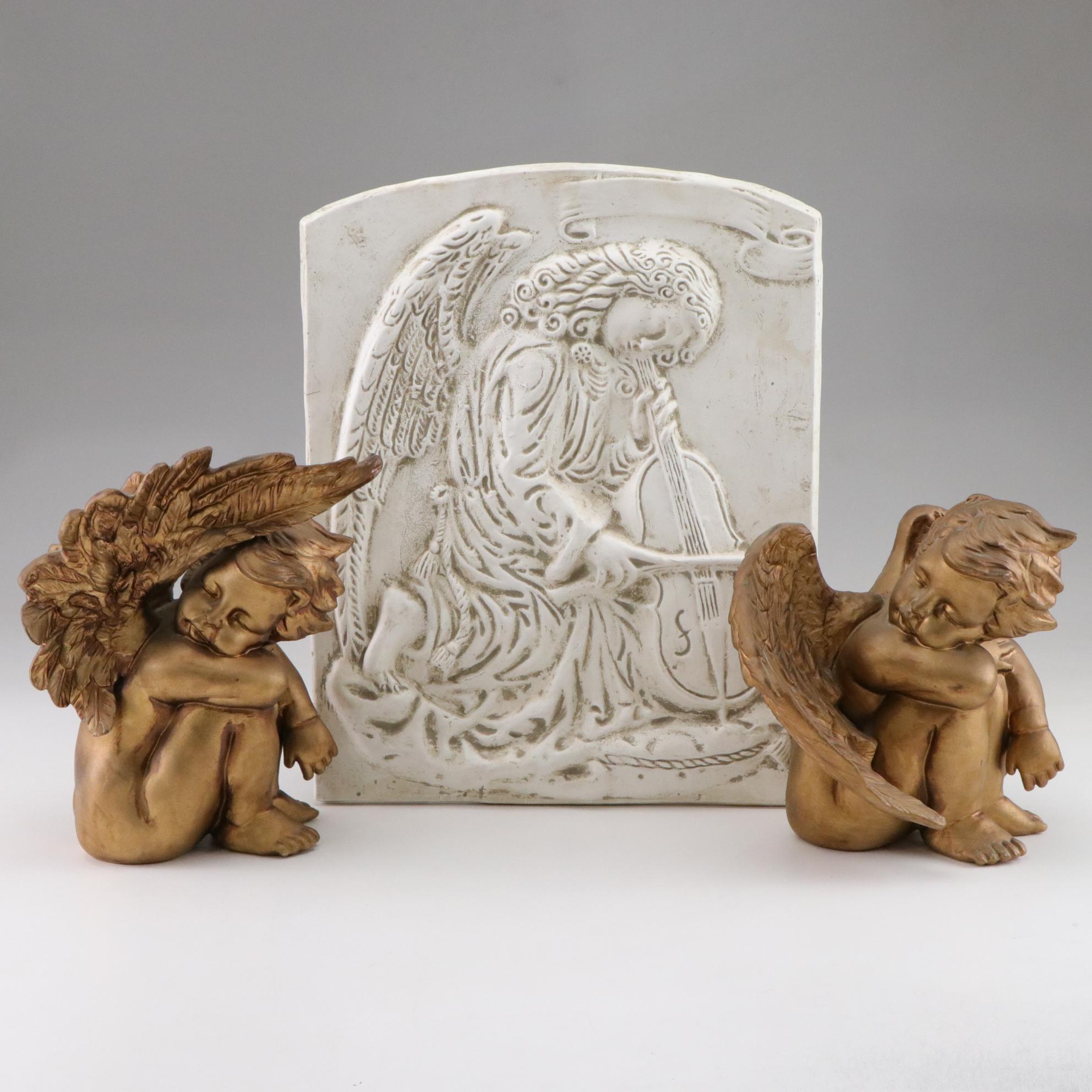 Gold Cherubs and Plaster Angelic Wall Decor