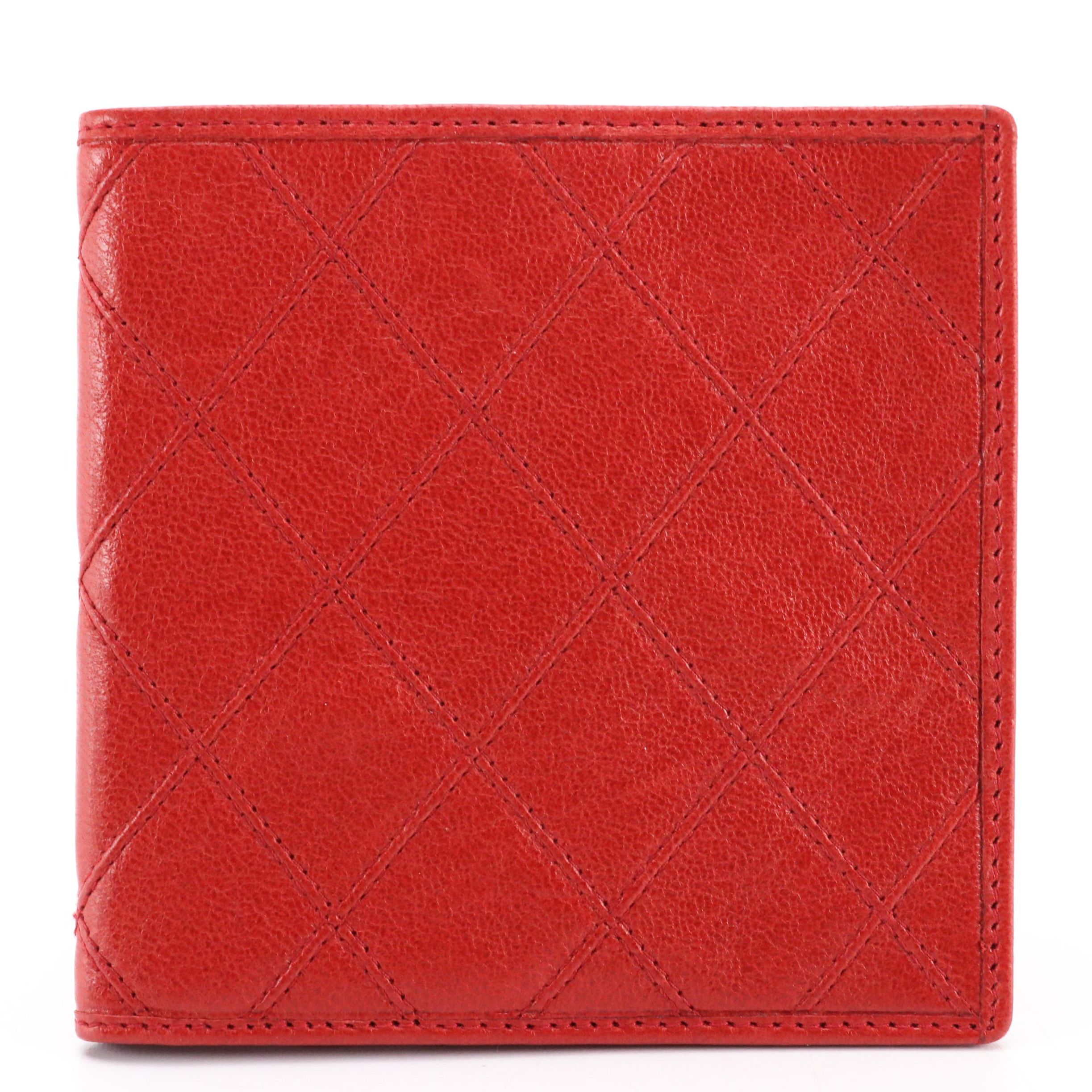 Chanel Bifold Wallet in Red Quilted Lambskin with Box