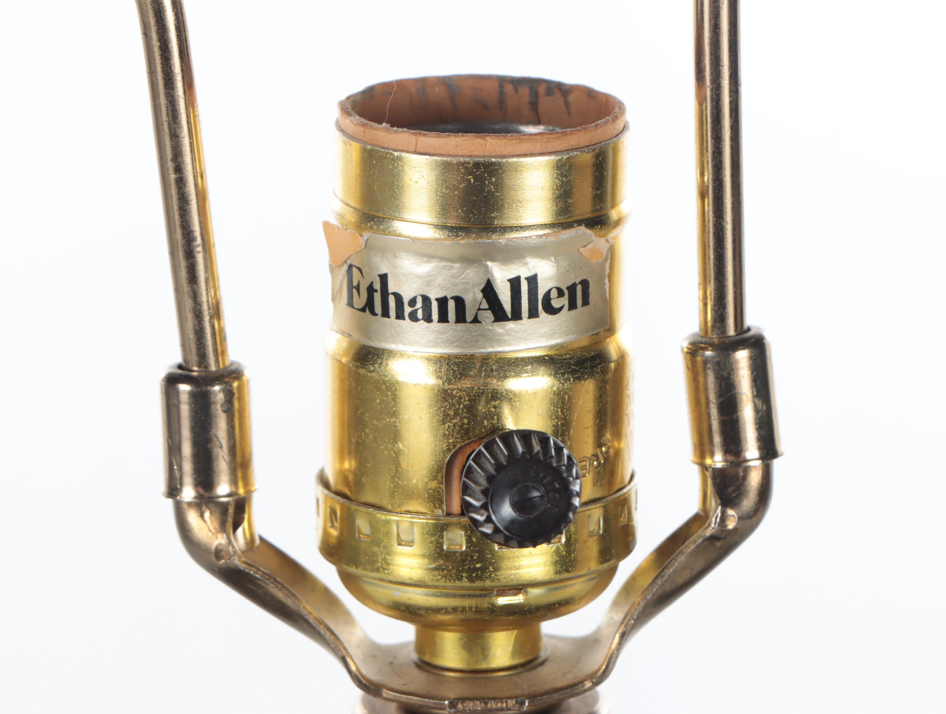 Ethan Allen Ceramic Angled Urn Form Table Lamp with Metal Base and Medallion