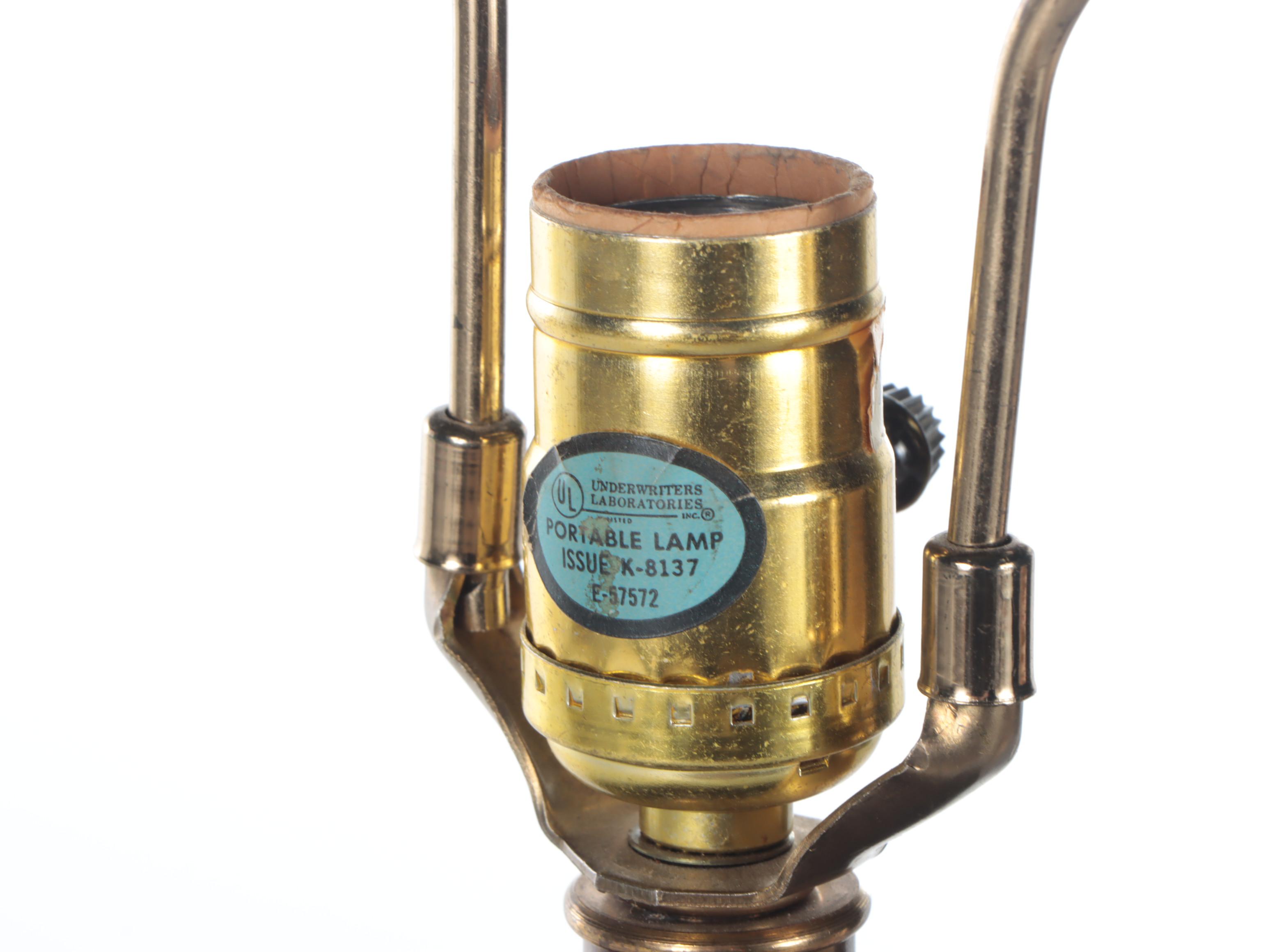 Ethan Allen Ceramic Angled Urn Form Table Lamp with Metal Base and Medallion