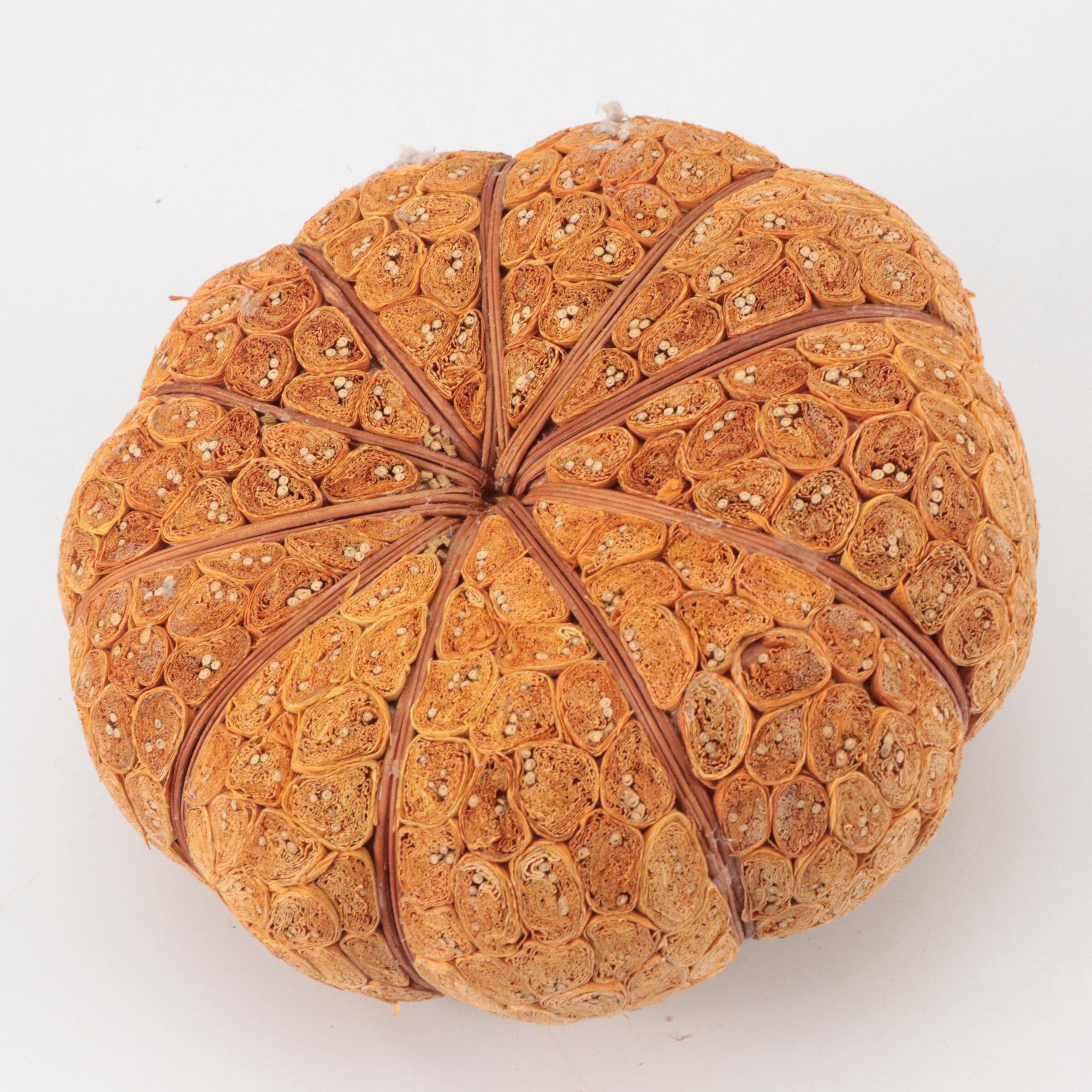 Woven Wood Splint and Metal Wire Baskets with Decorative Gourds and Produce