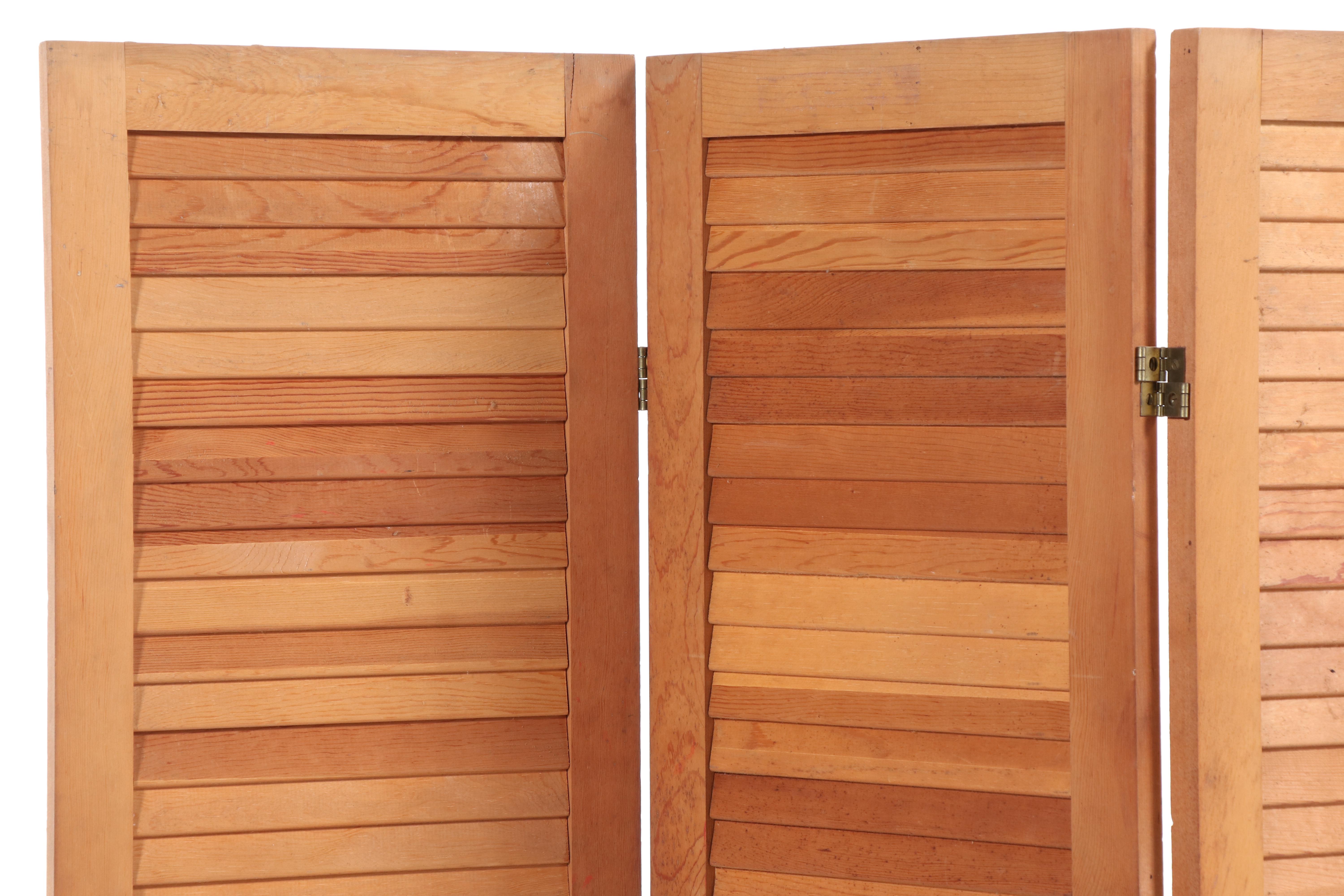 Slatted Pine Five-Fold Screen, 20th Century