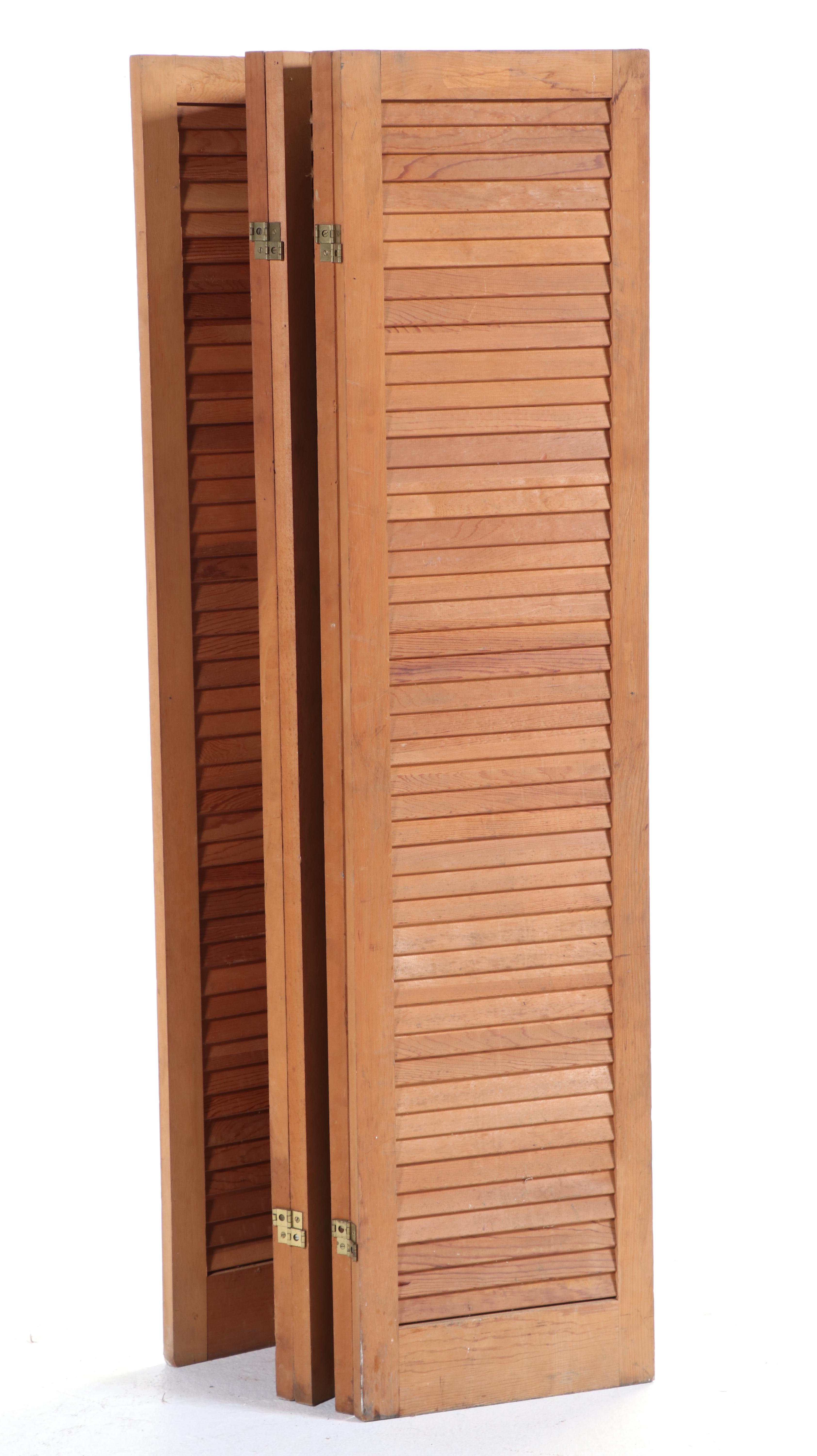 Slatted Pine Five-Fold Screen, 20th Century