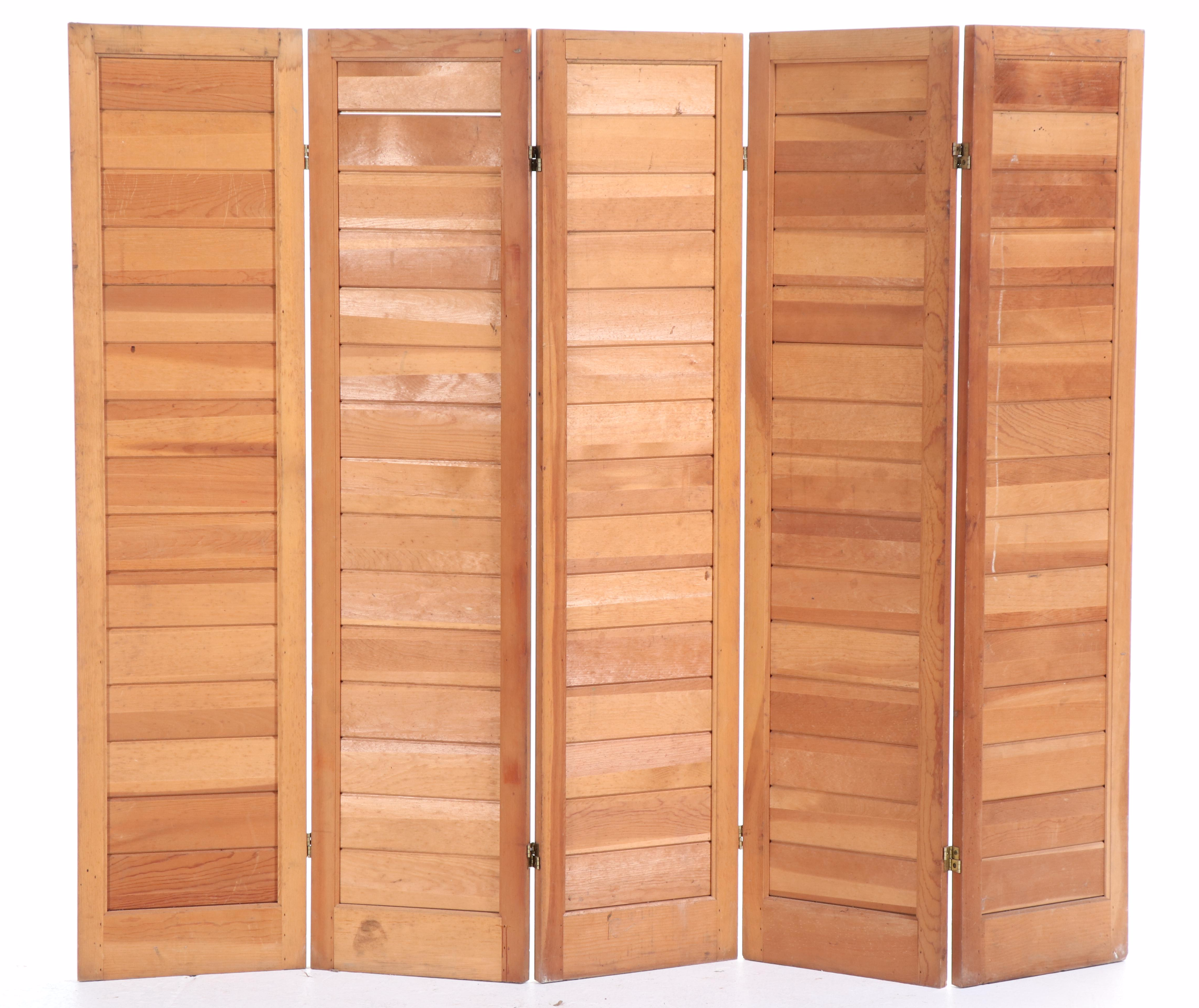 Slatted Pine Five-Fold Screen, 20th Century