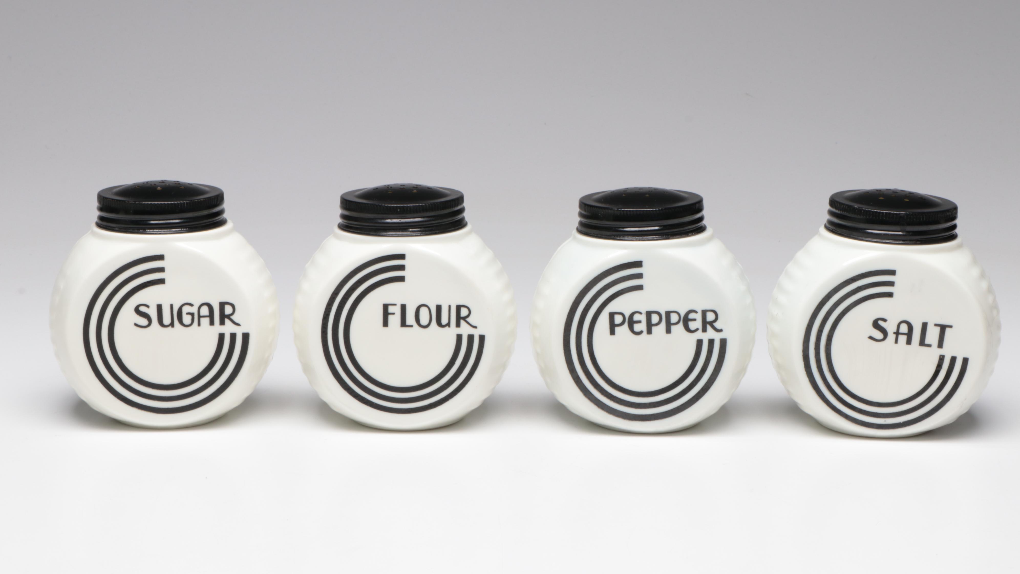 Anchor Hocking Art Deco Style Vitrock Glass and Jadeite Canisters