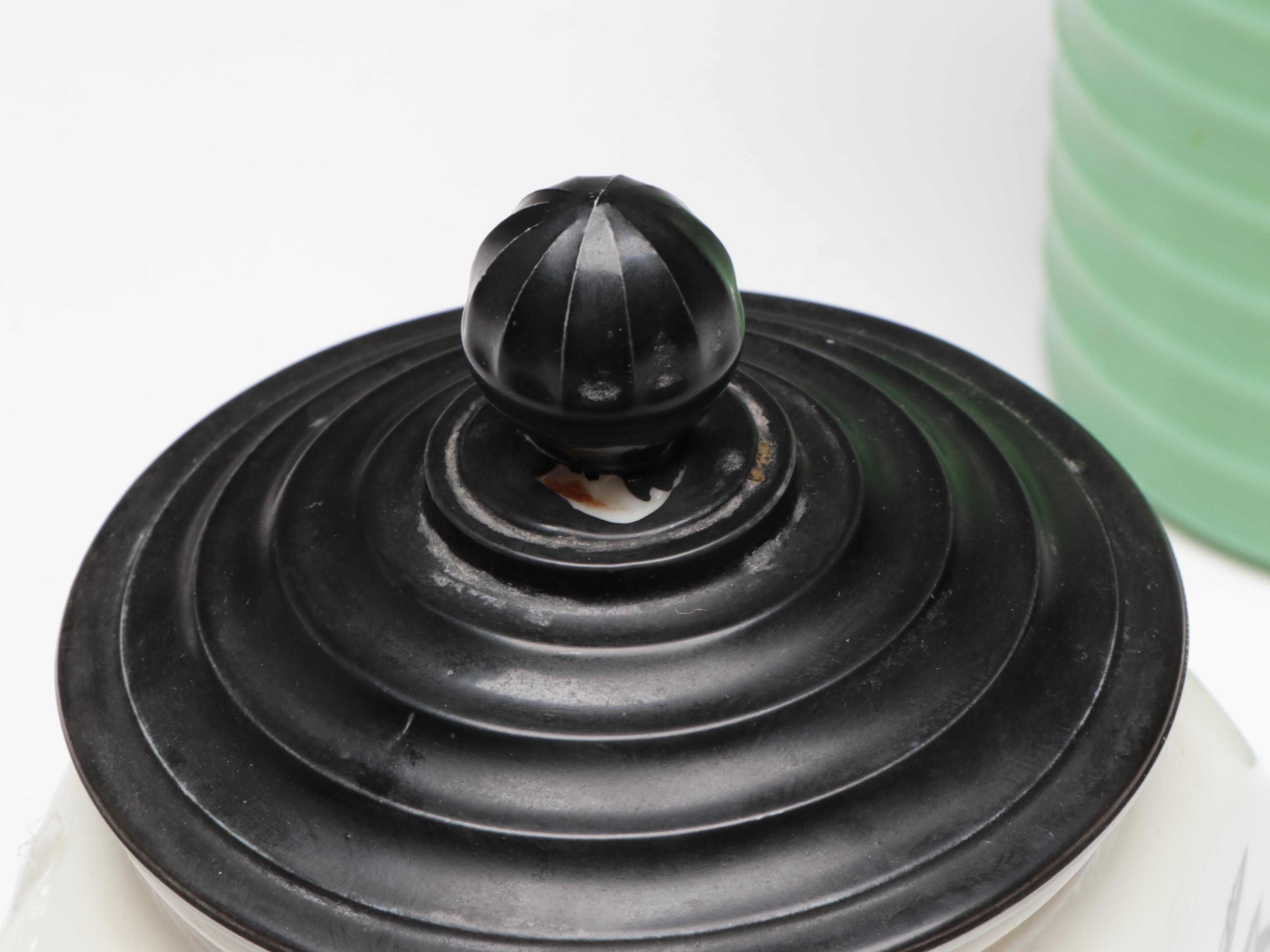 Anchor Hocking Art Deco Style Vitrock Glass and Jadeite Canisters