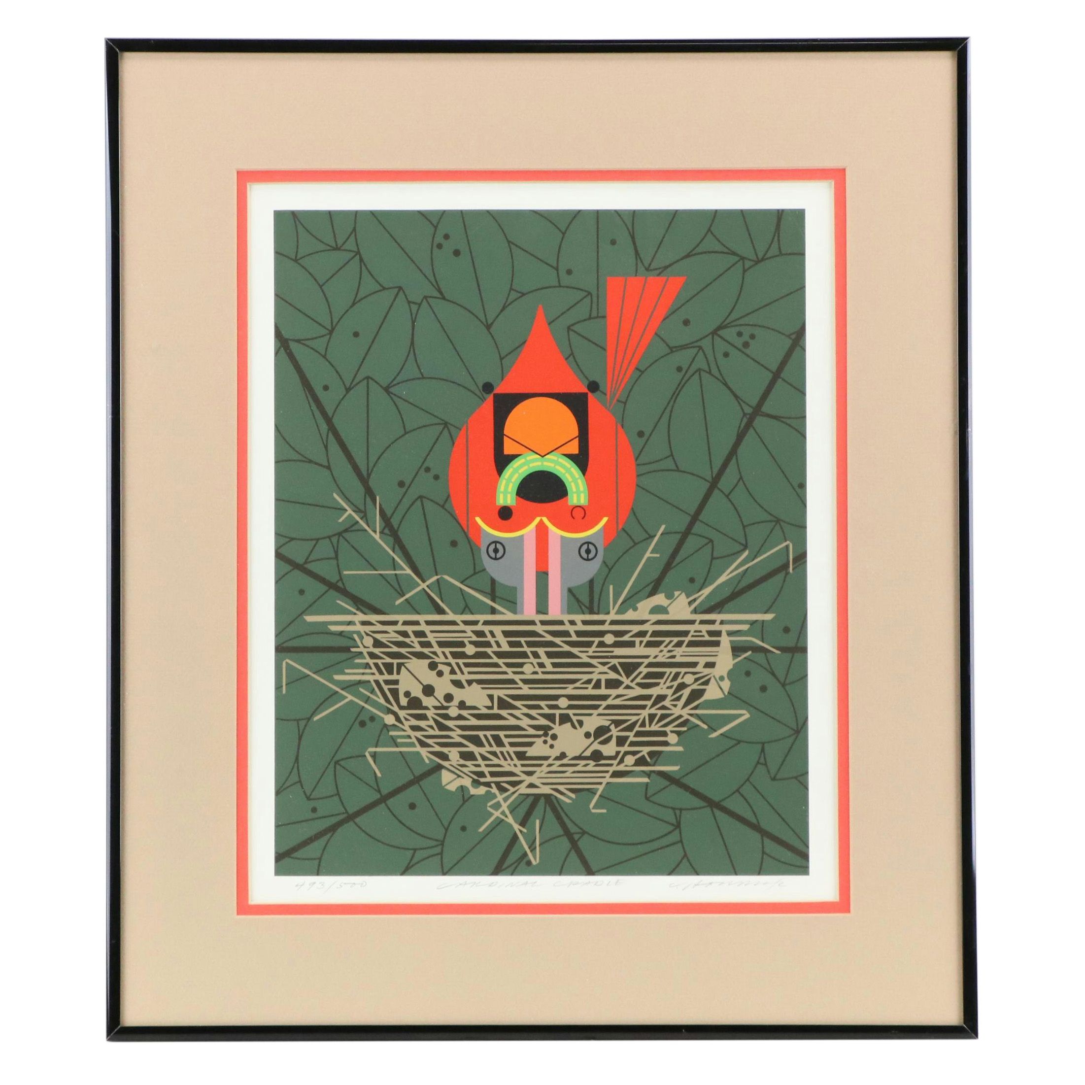 Charley Harper Serigraph "Cardinal Cradle," 1991