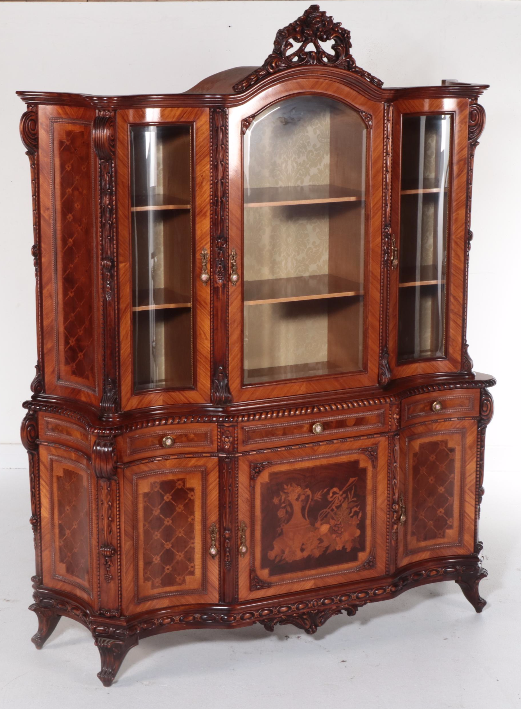 Rho Mobili D'Epoca Louis XV Style Kingwood and Marquetry Buffet à Deux Corps