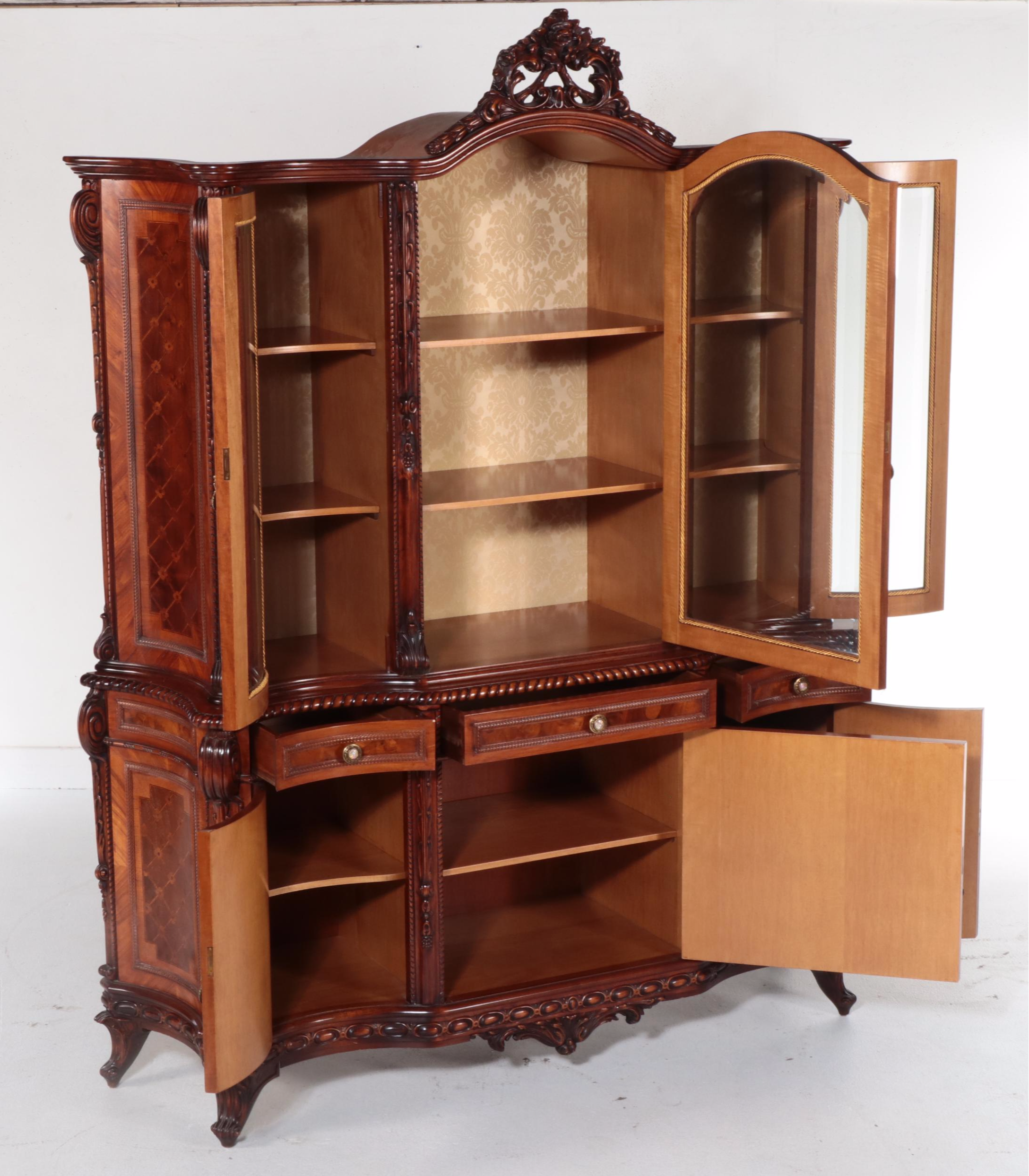 Rho Mobili D'Epoca Louis XV Style Kingwood and Marquetry Buffet à Deux Corps