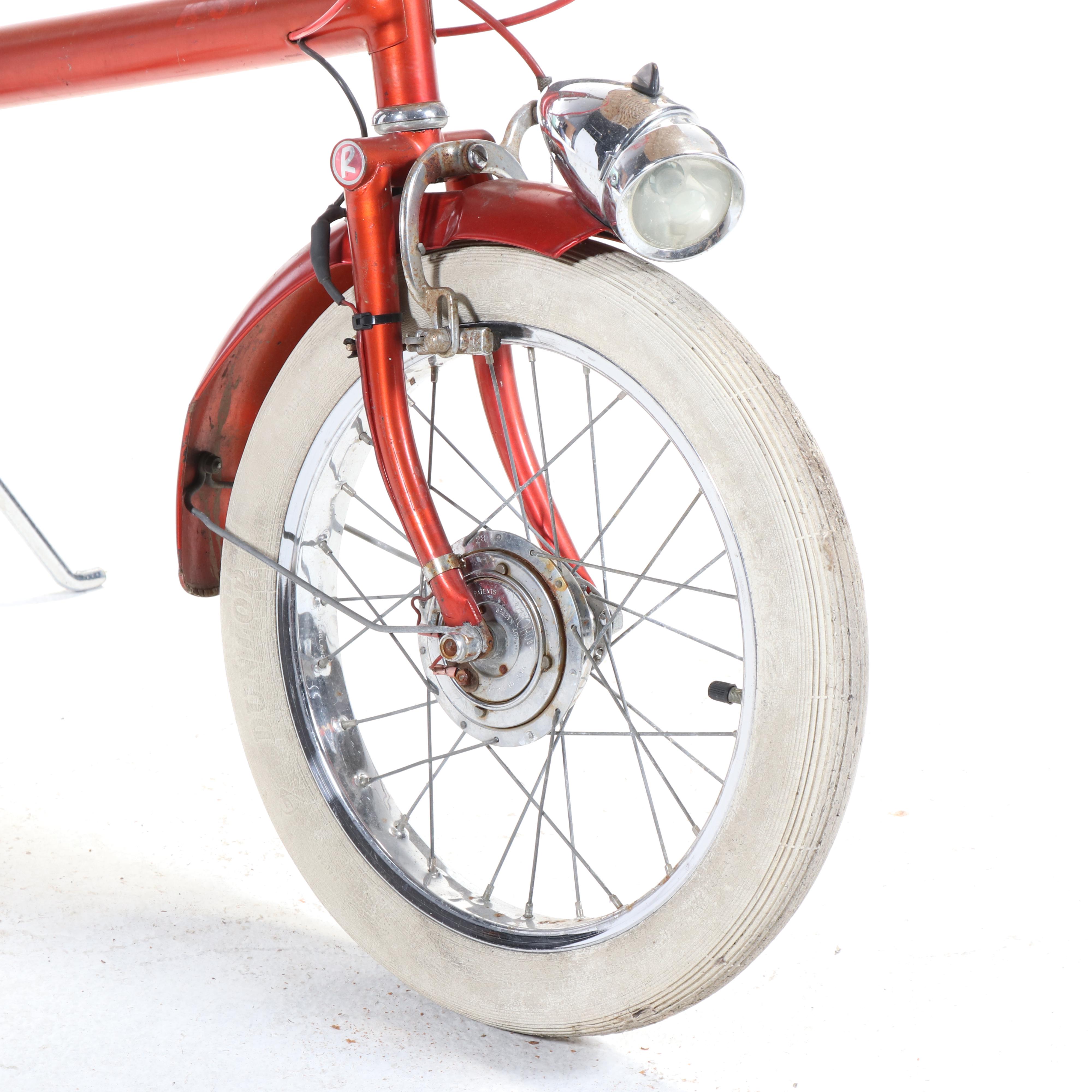 Raleigh Small Wheel Bicycle in Red with Original Tires, Shopper's Bag & Light
