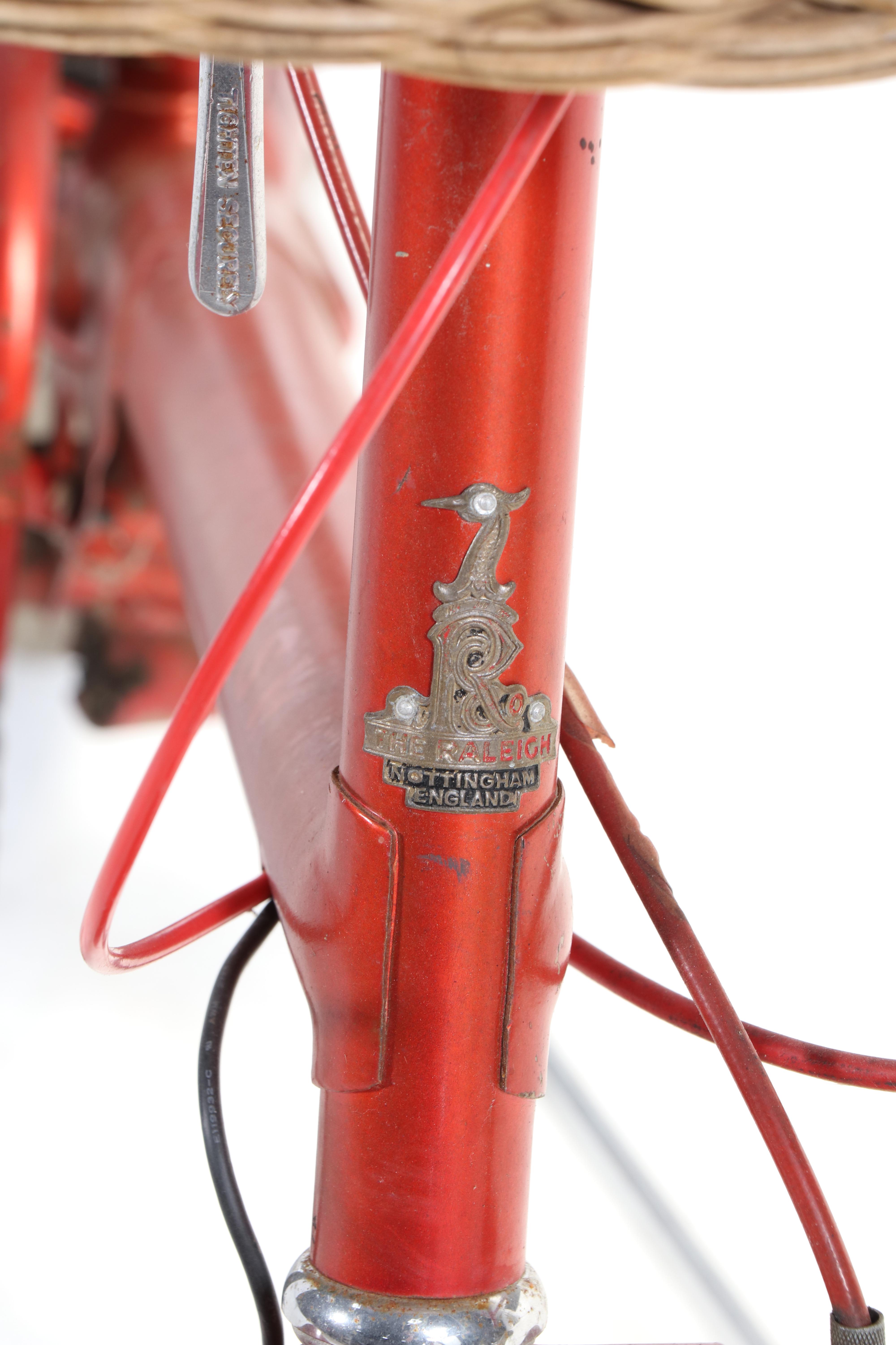 Raleigh Small Wheel Bicycle in Red with Original Tires, Shopper's Bag & Light