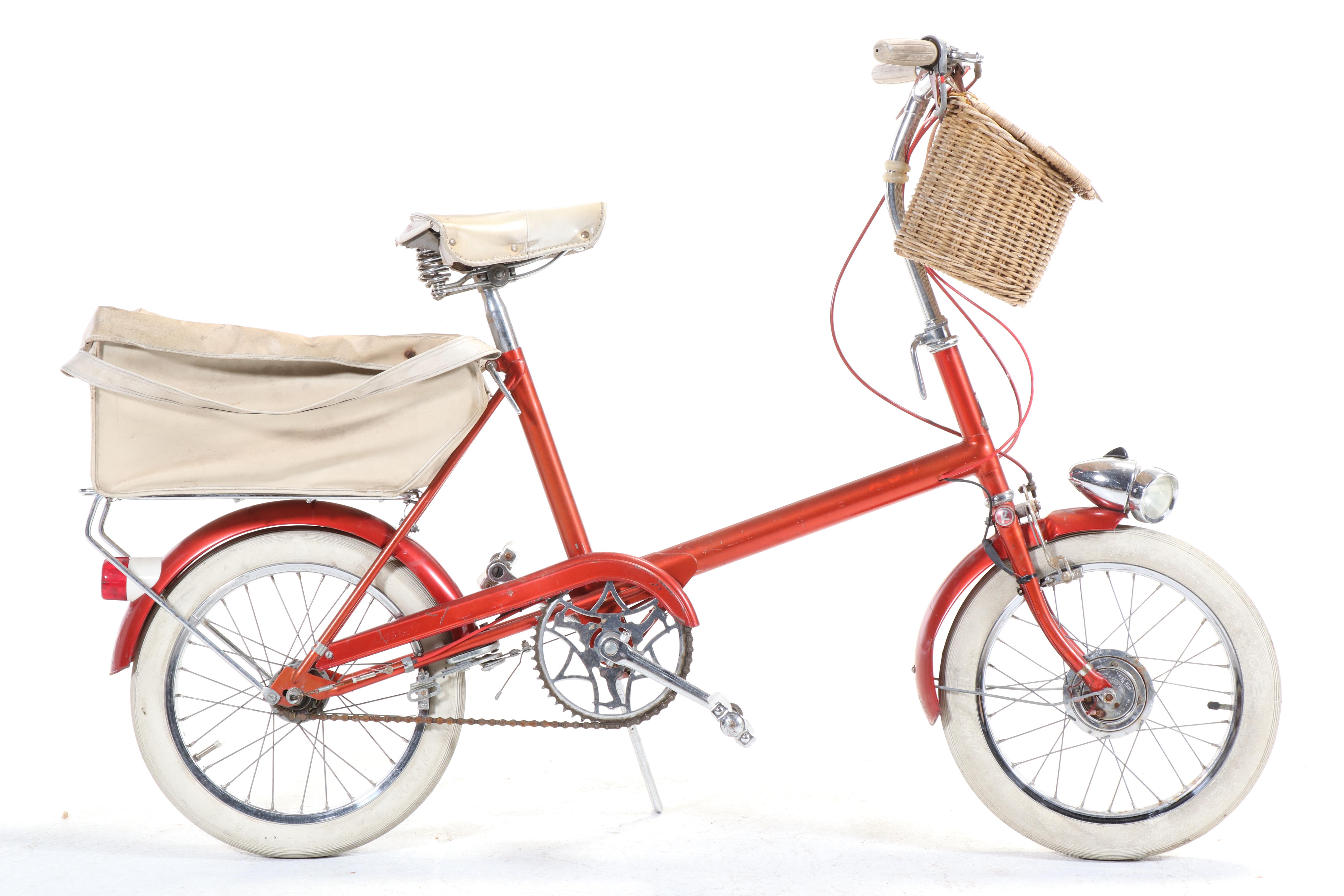 Raleigh Small Wheel Bicycle in Red with Original Tires, Shopper's Bag & Light