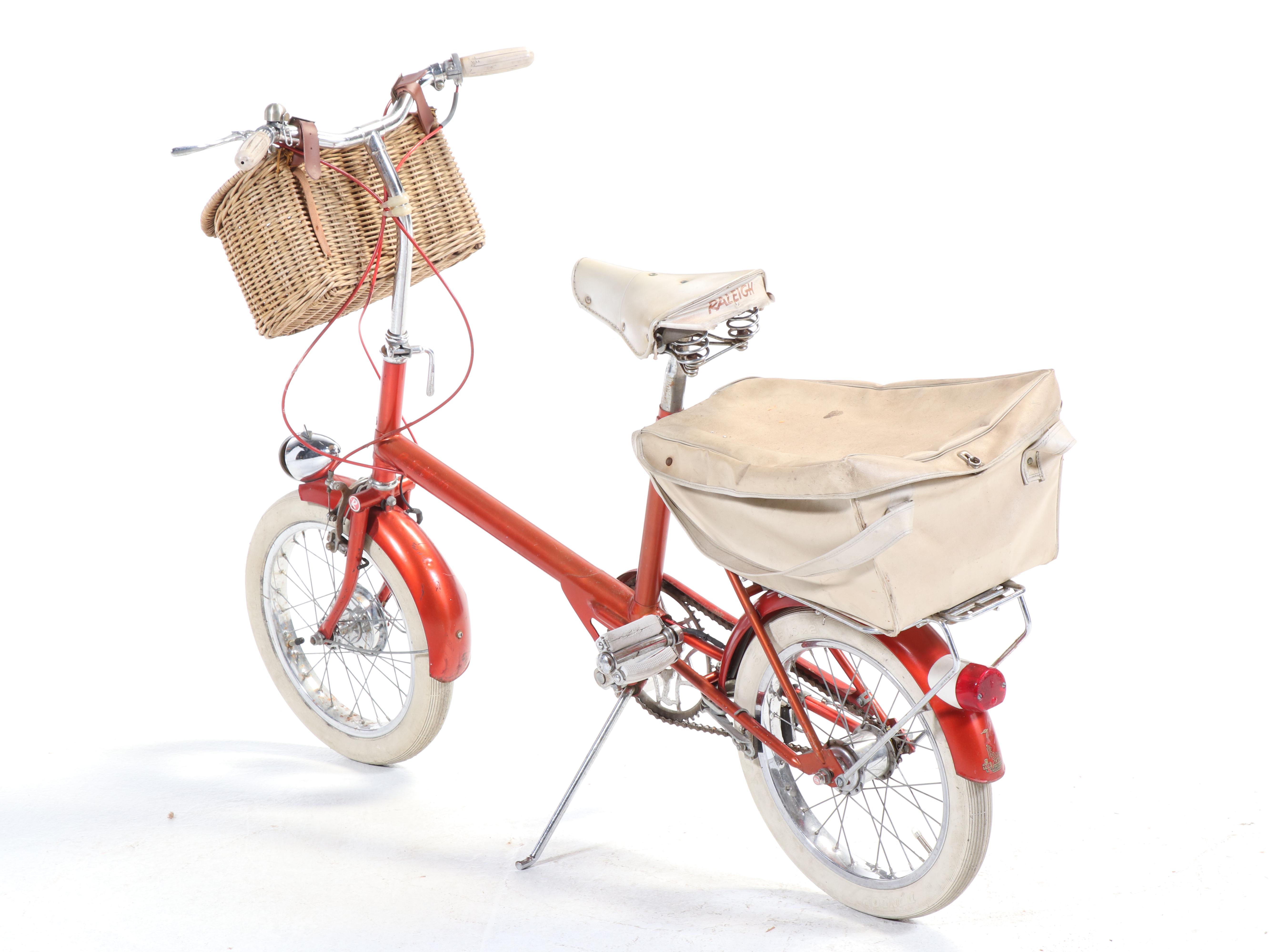 Raleigh Small Wheel Bicycle in Red with Original Tires, Shopper's Bag & Light