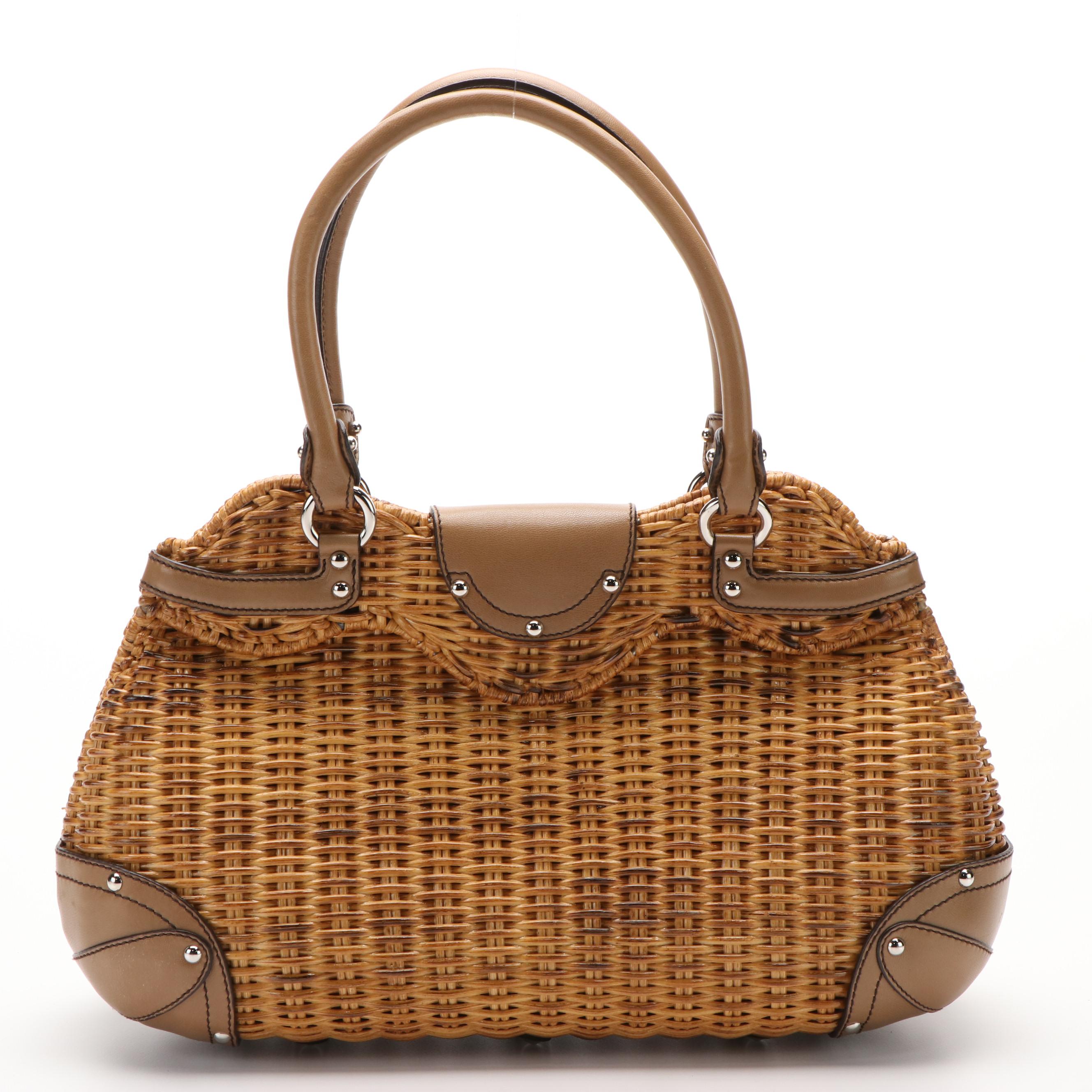 Salvatore Ferragamo Marissa Gancini Woven Wicker Basket and Leather Handle Bag