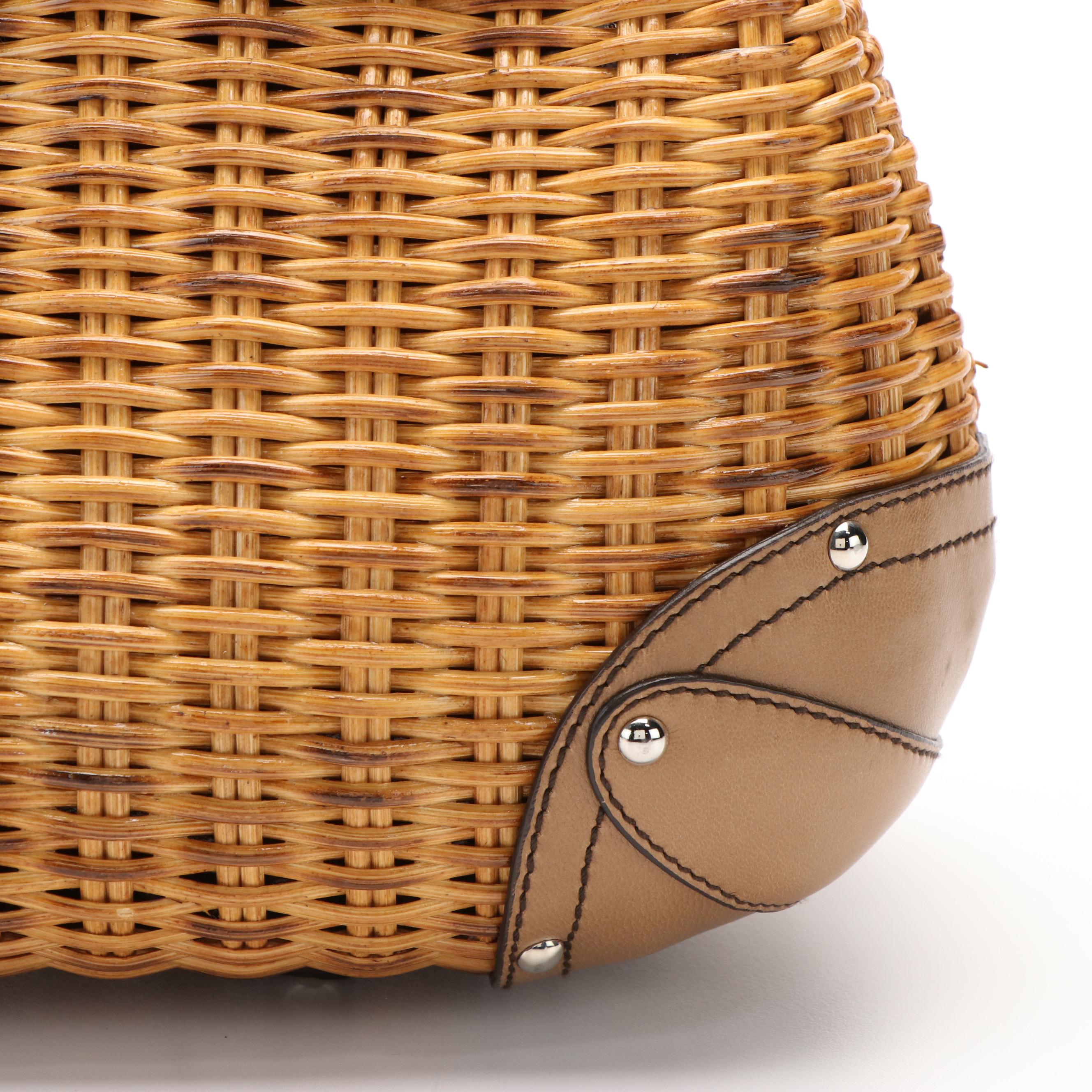 Salvatore Ferragamo Marissa Gancini Woven Wicker Basket and Leather Handle Bag