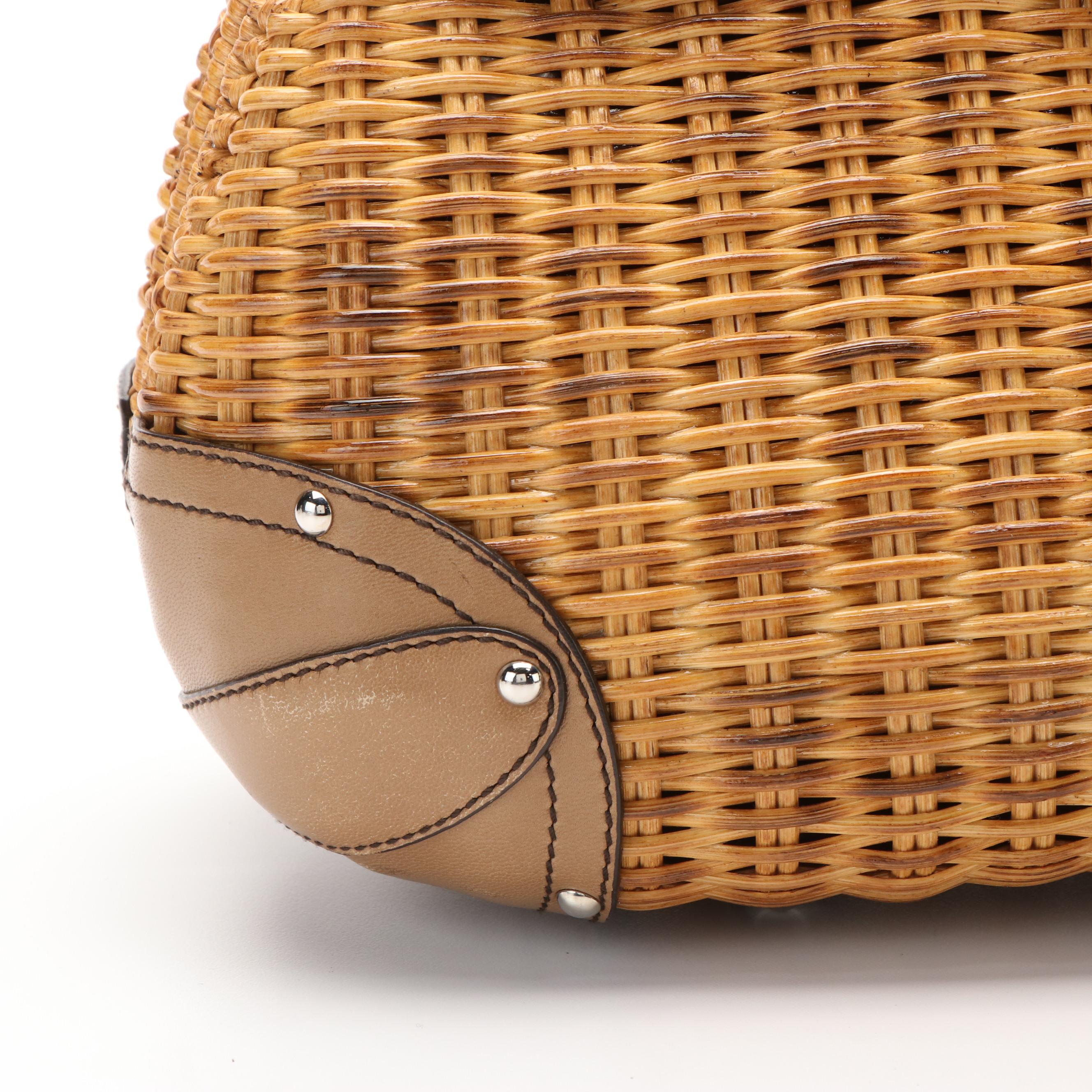 Salvatore Ferragamo Marissa Gancini Woven Wicker Basket and Leather Handle Bag