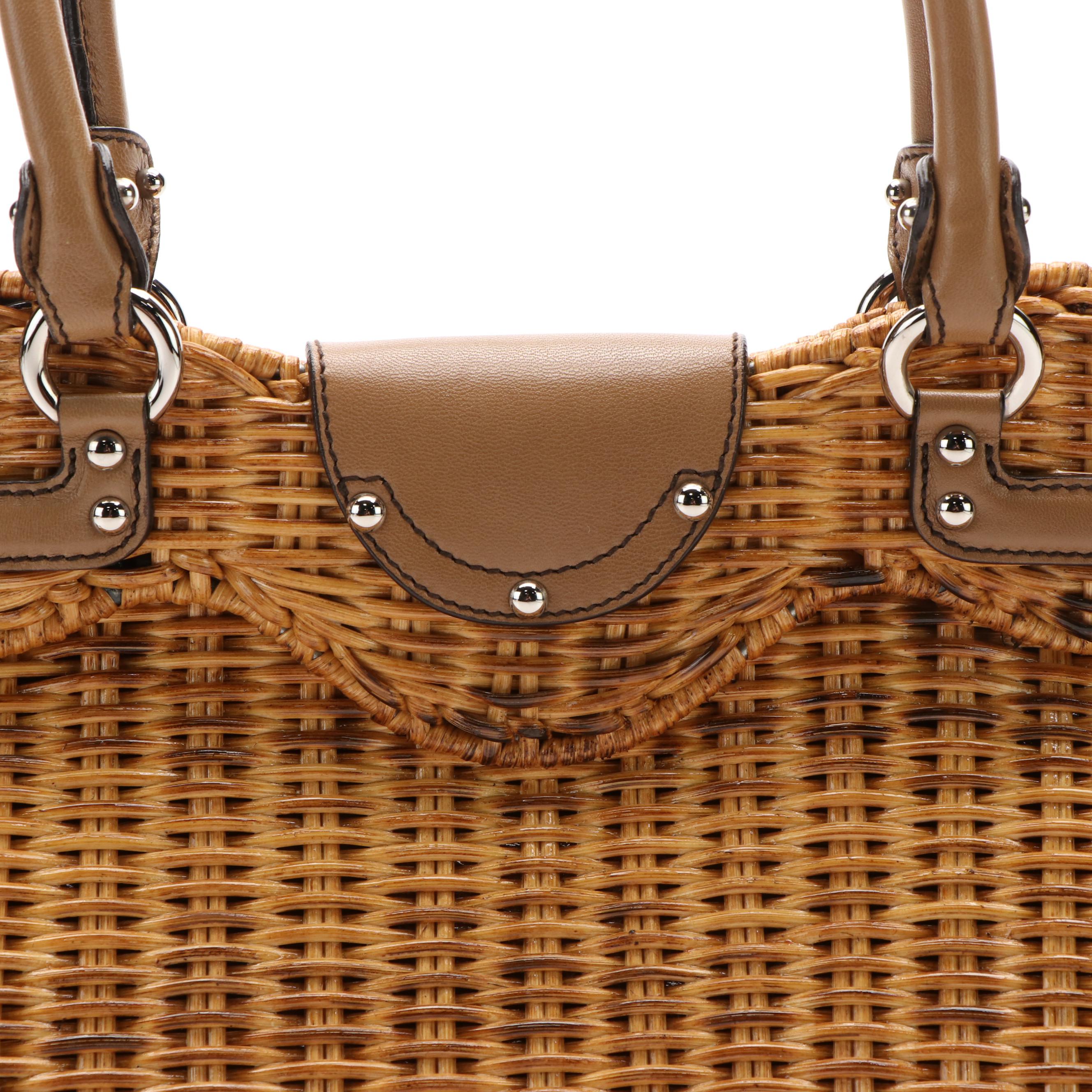 Salvatore Ferragamo Marissa Gancini Woven Wicker Basket and Leather Handle Bag