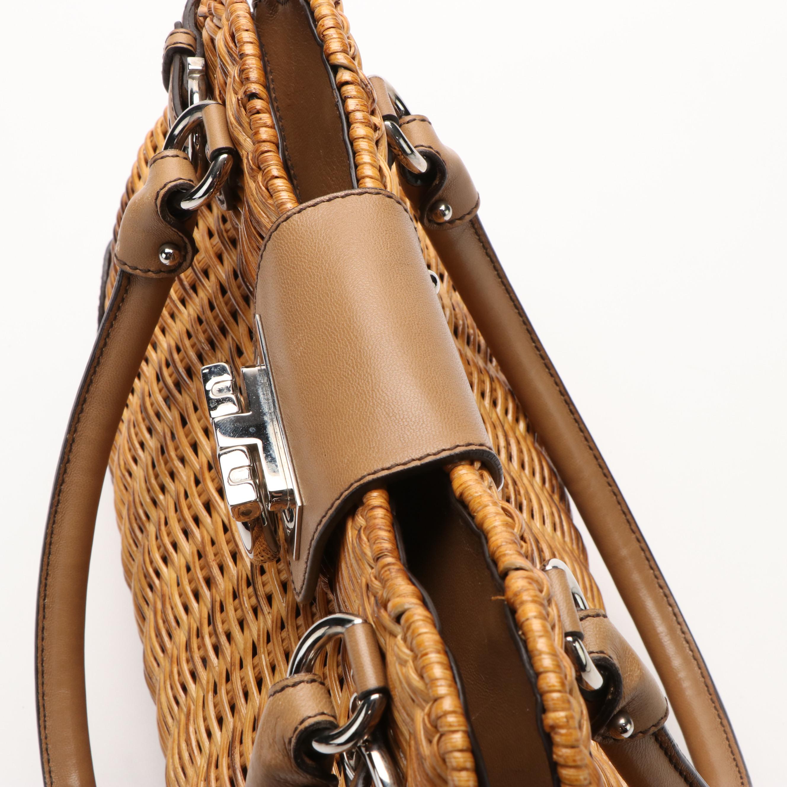Salvatore Ferragamo Marissa Gancini Woven Wicker Basket and Leather Handle Bag