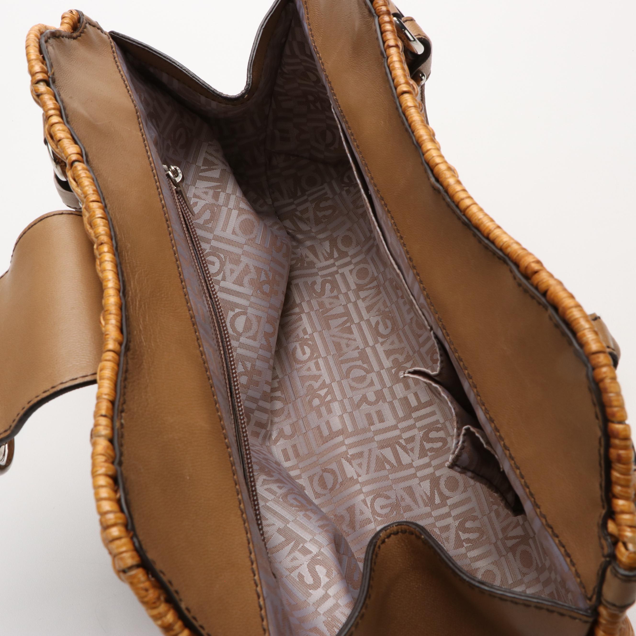 Salvatore Ferragamo Marissa Gancini Woven Wicker Basket and Leather Handle Bag