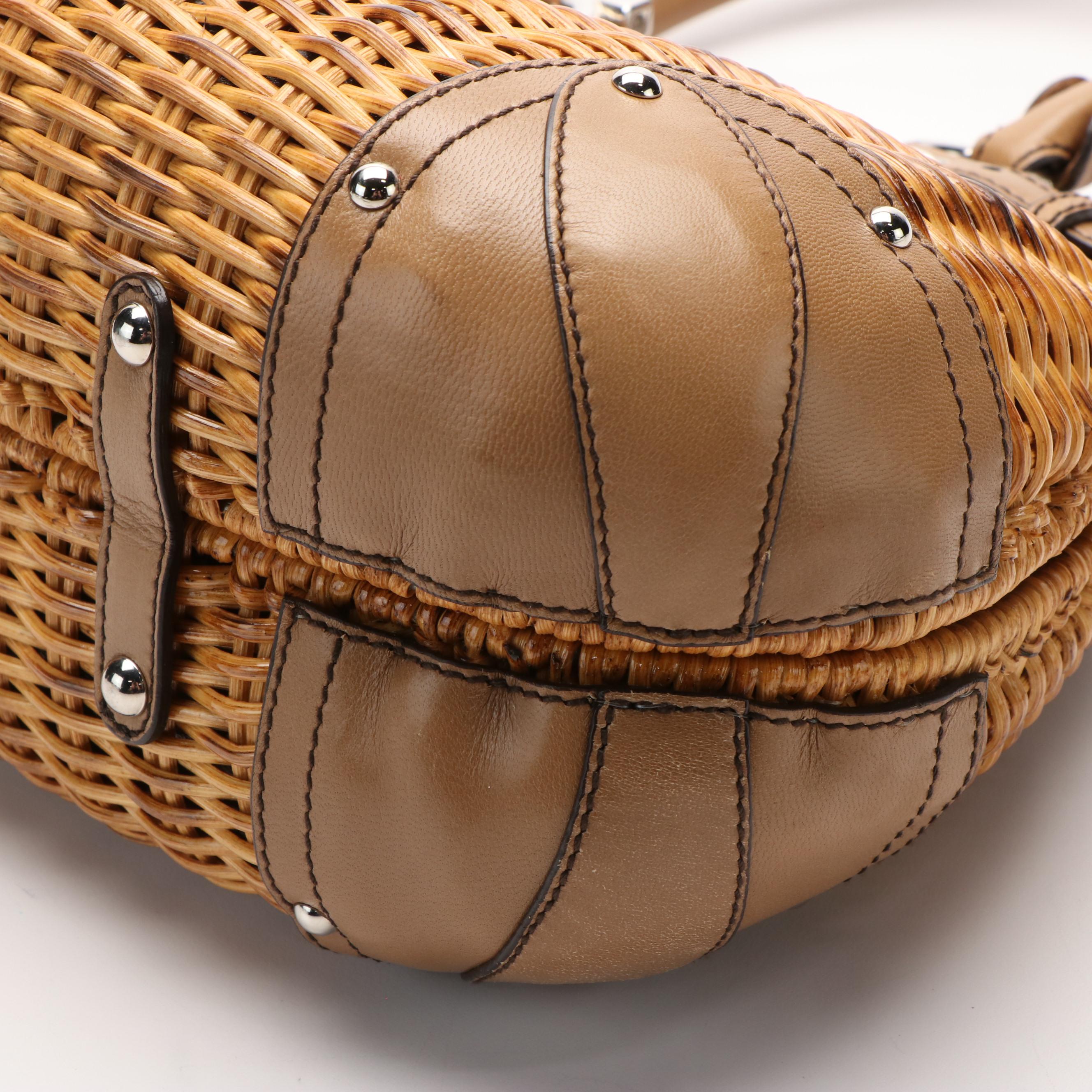 Salvatore Ferragamo Marissa Gancini Woven Wicker Basket and Leather Handle Bag