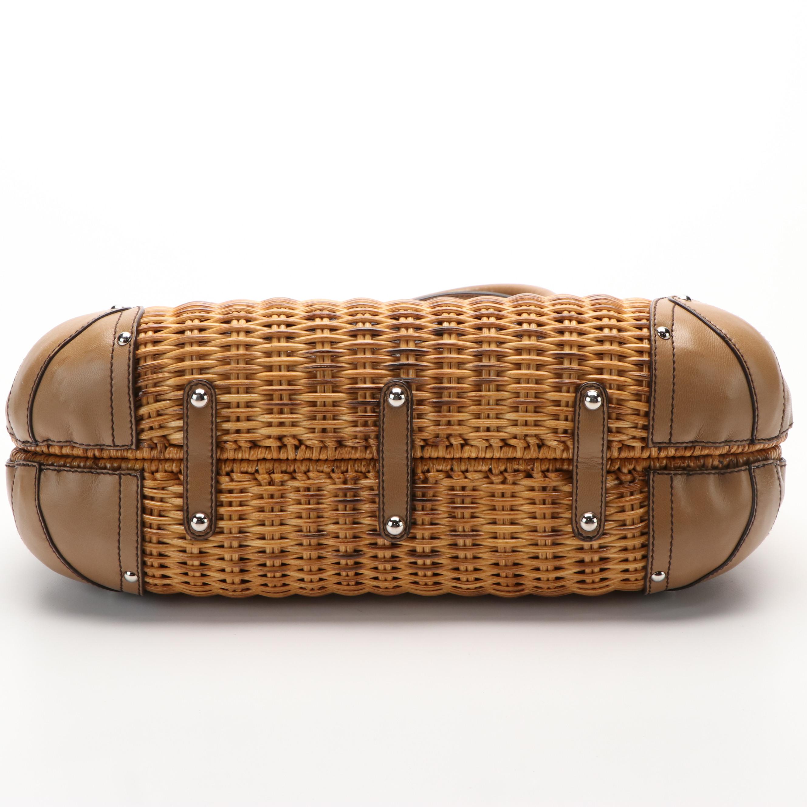 Salvatore Ferragamo Marissa Gancini Woven Wicker Basket and Leather Handle Bag