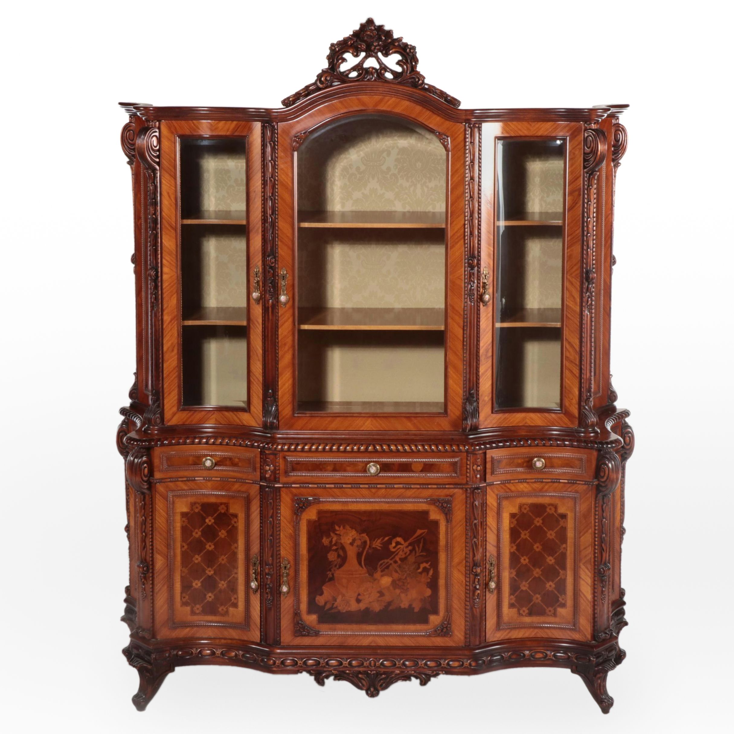 Rho Mobili D'Epoca Louis XV Style Kingwood and Marquetry Buffet à Deux Corps