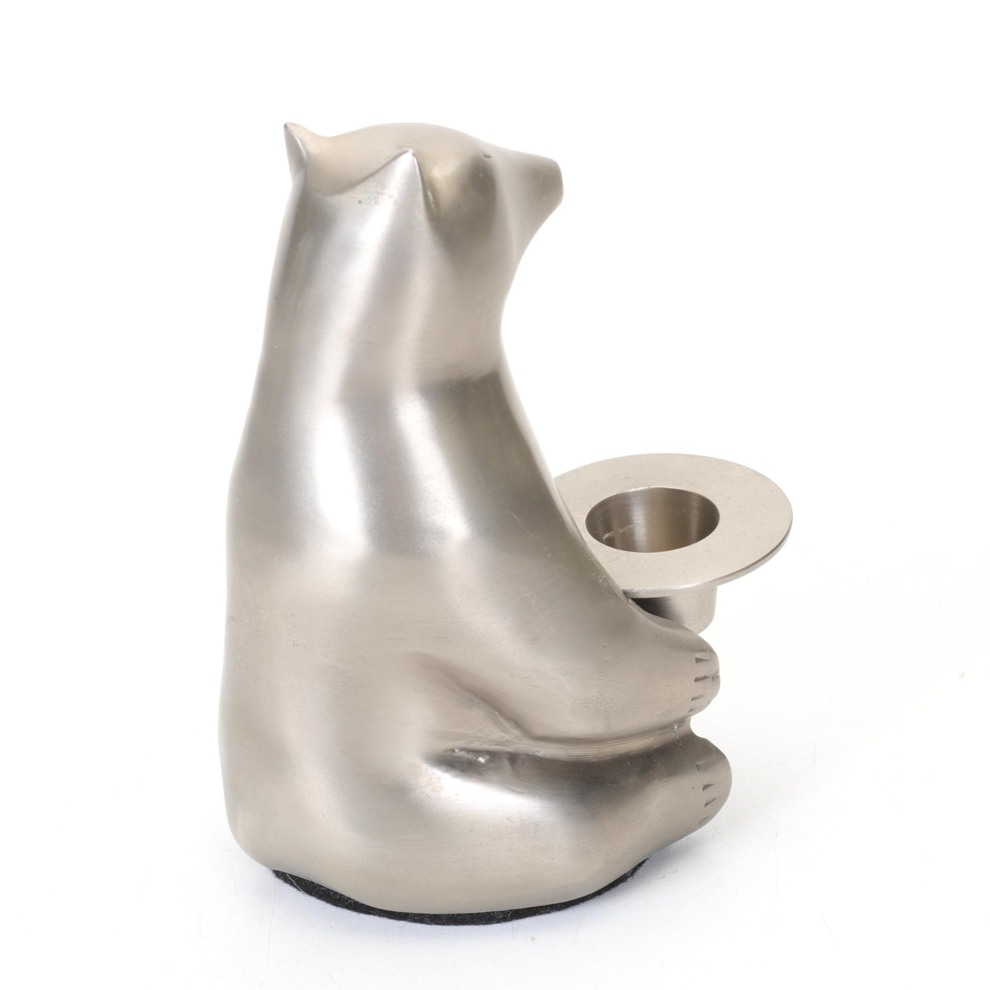 Two Restoration Hardware Pewter Bear Candle Holders