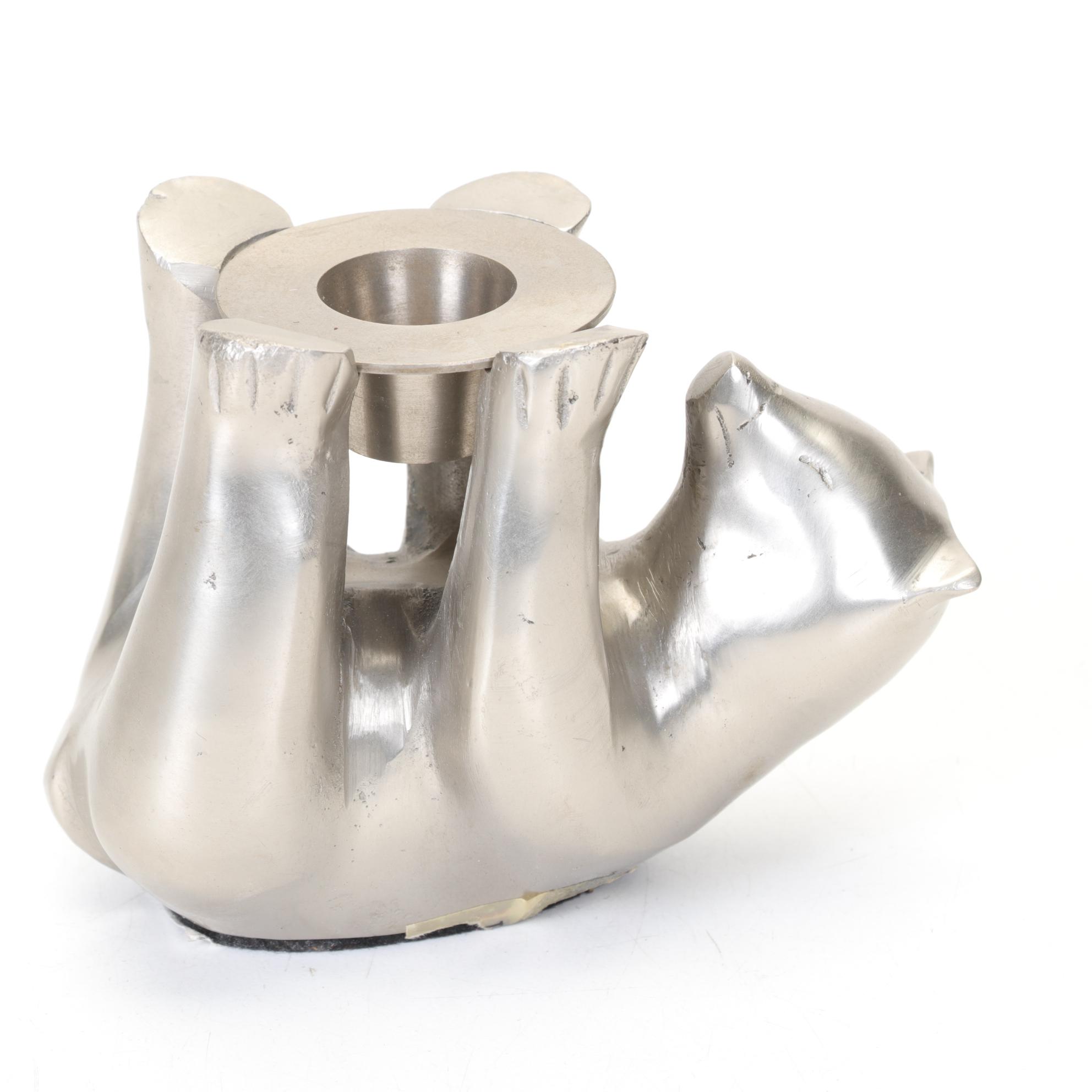 Two Restoration Hardware Pewter Bear Candle Holders