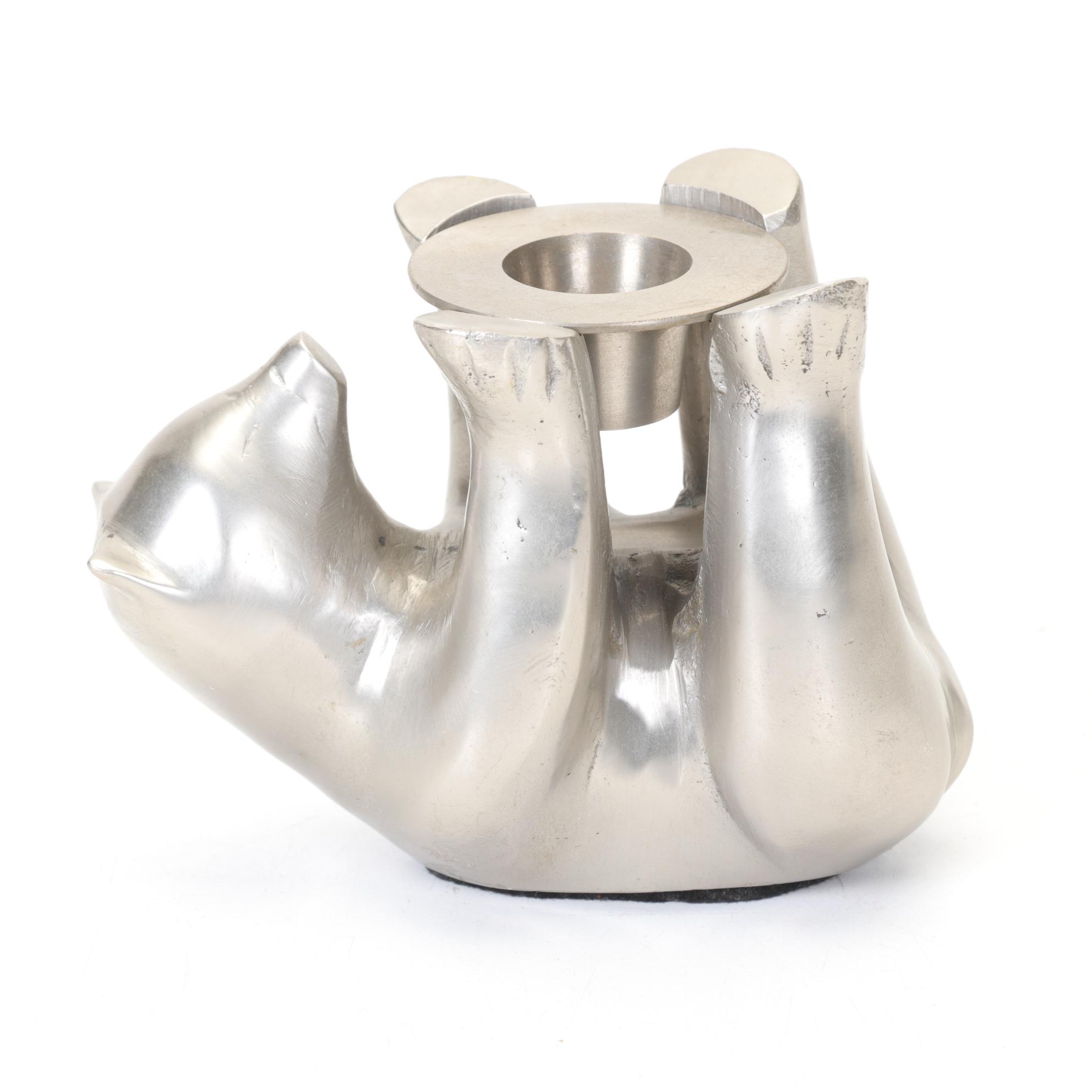 Two Restoration Hardware Pewter Bear Candle Holders