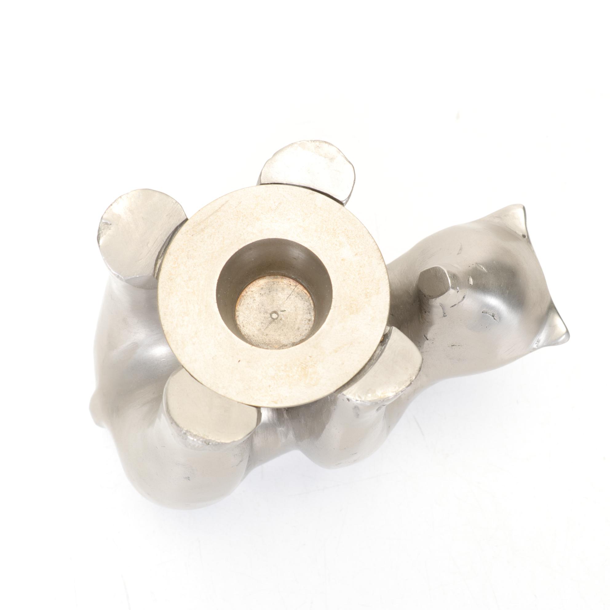 Two Restoration Hardware Pewter Bear Candle Holders