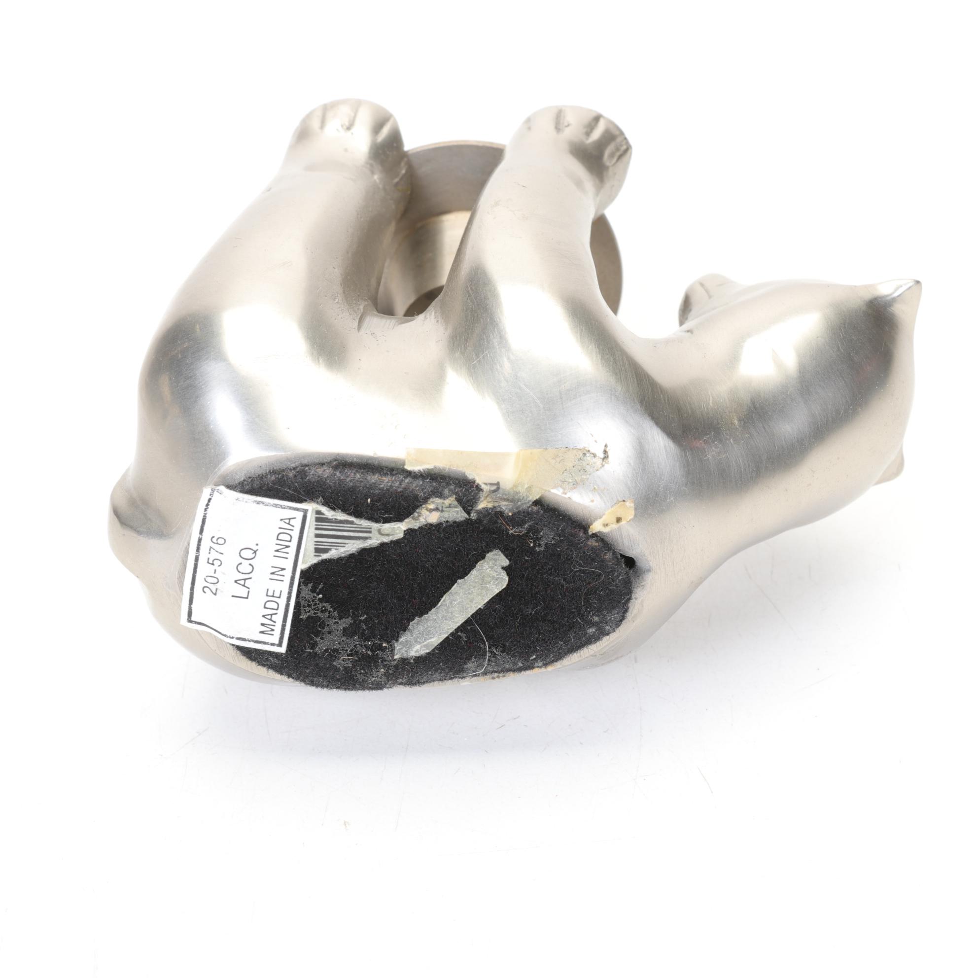 Two Restoration Hardware Pewter Bear Candle Holders