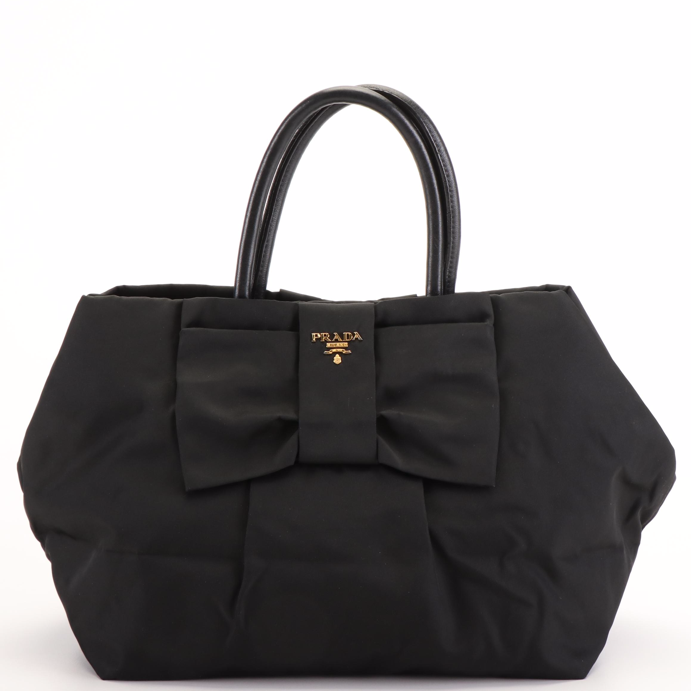 Prada Fiocco Bow Tessuto Top Handle Tote Bag