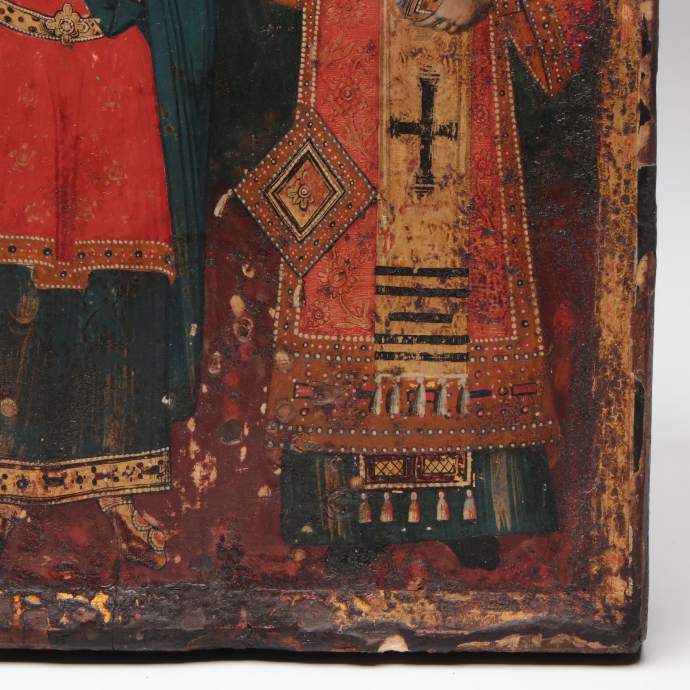 Greek Orthodox Icon of Two Saints, 17th-18th Century