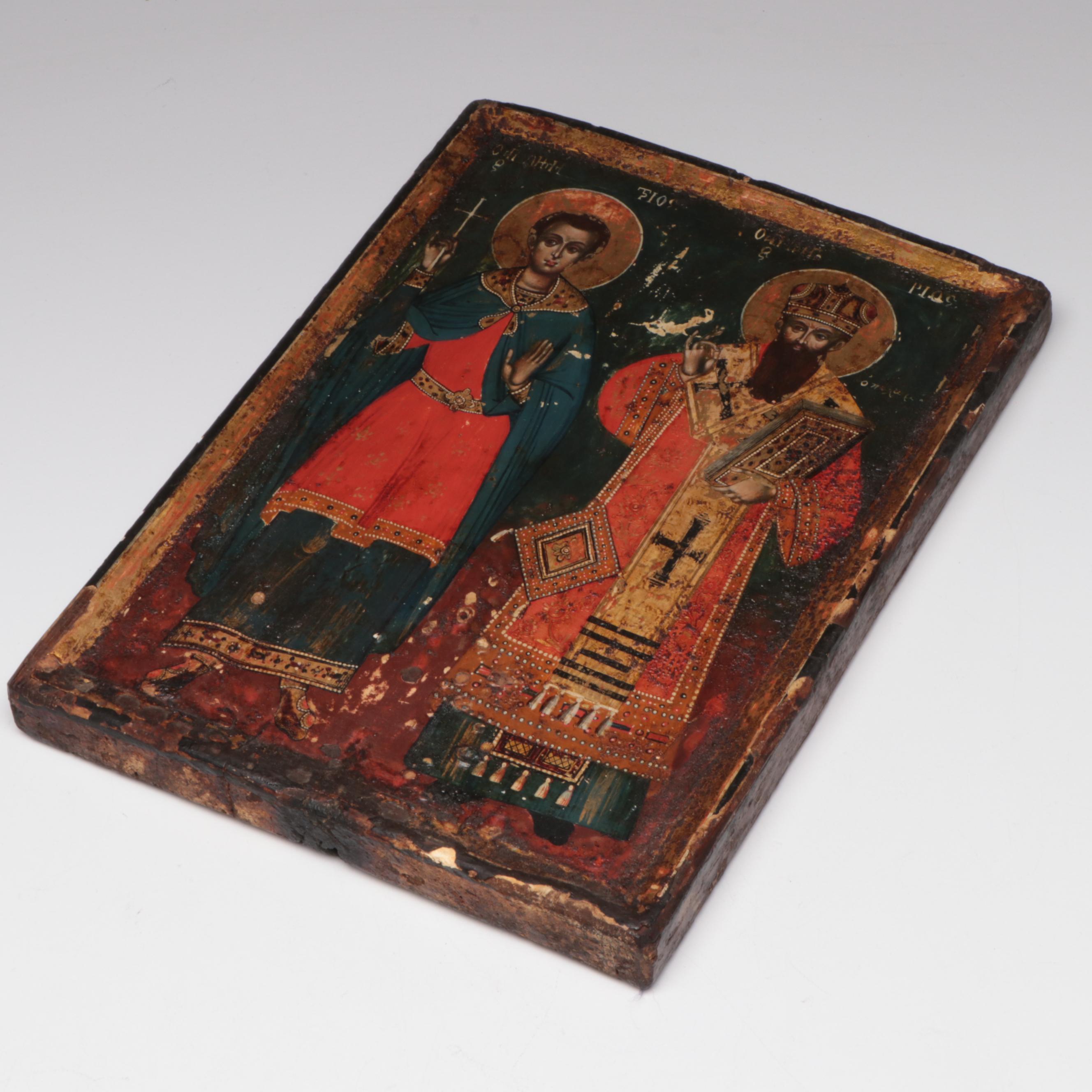 Greek Orthodox Icon of Two Saints, 17th-18th Century