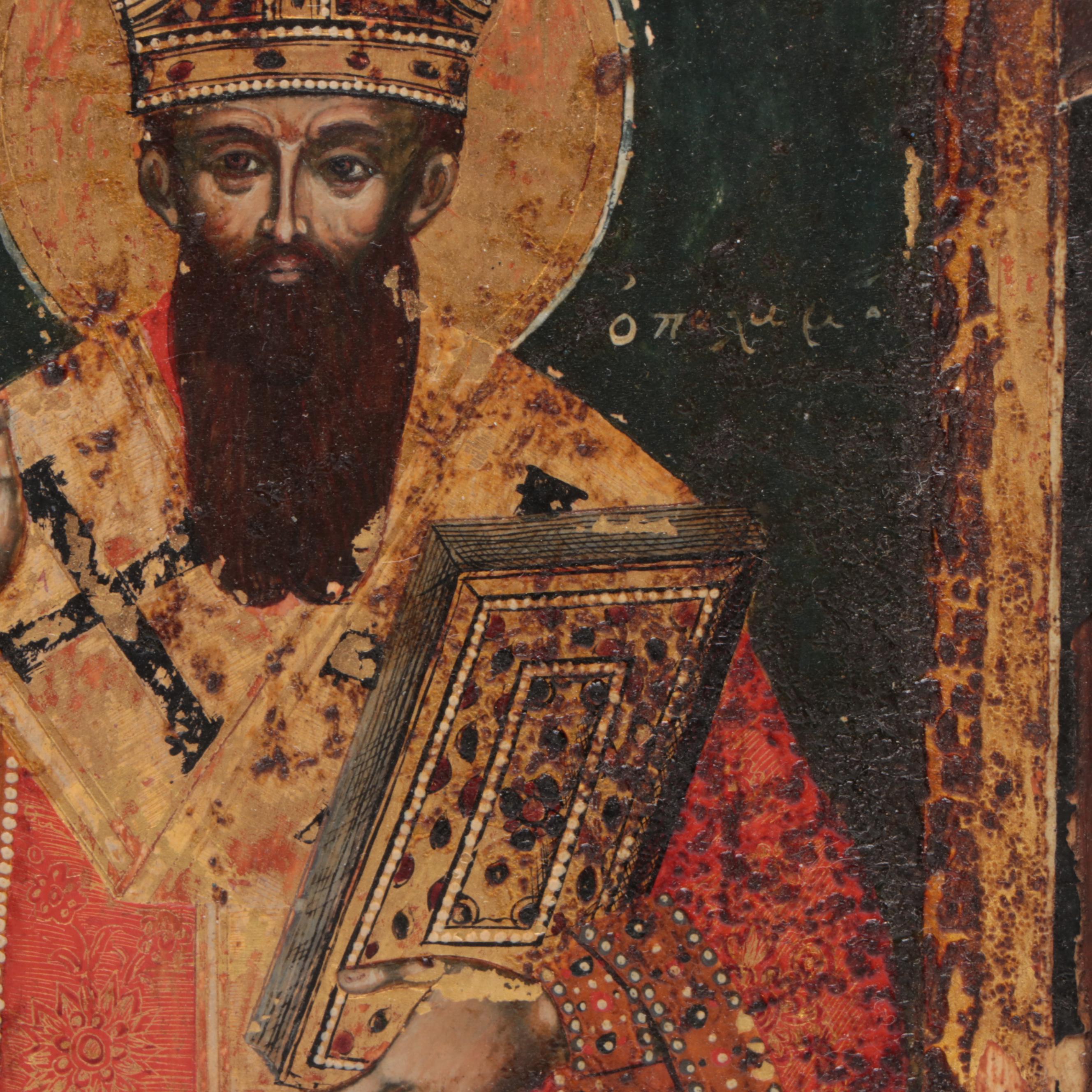 Greek Orthodox Icon of Two Saints, 17th-18th Century