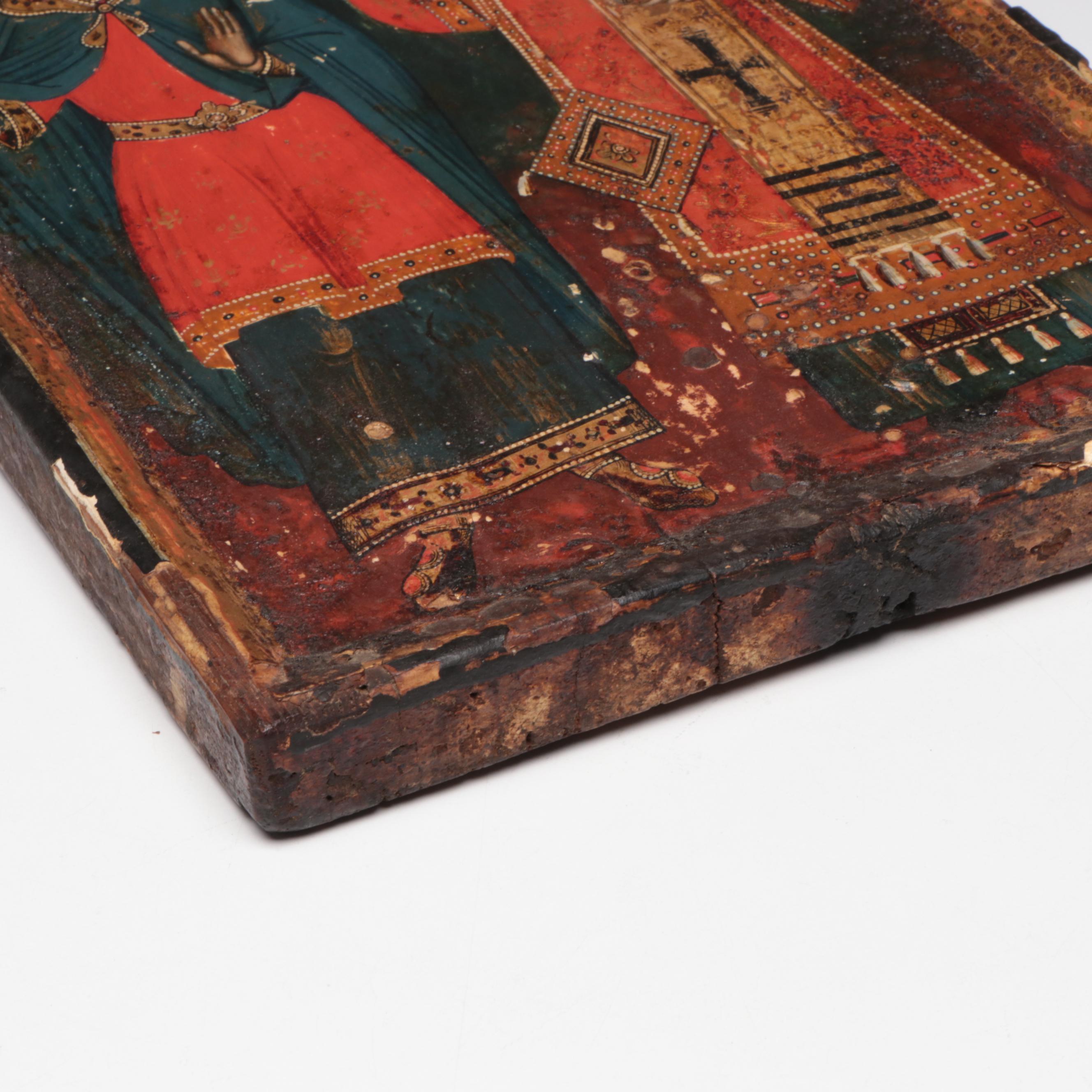 Greek Orthodox Icon of Two Saints, 17th-18th Century