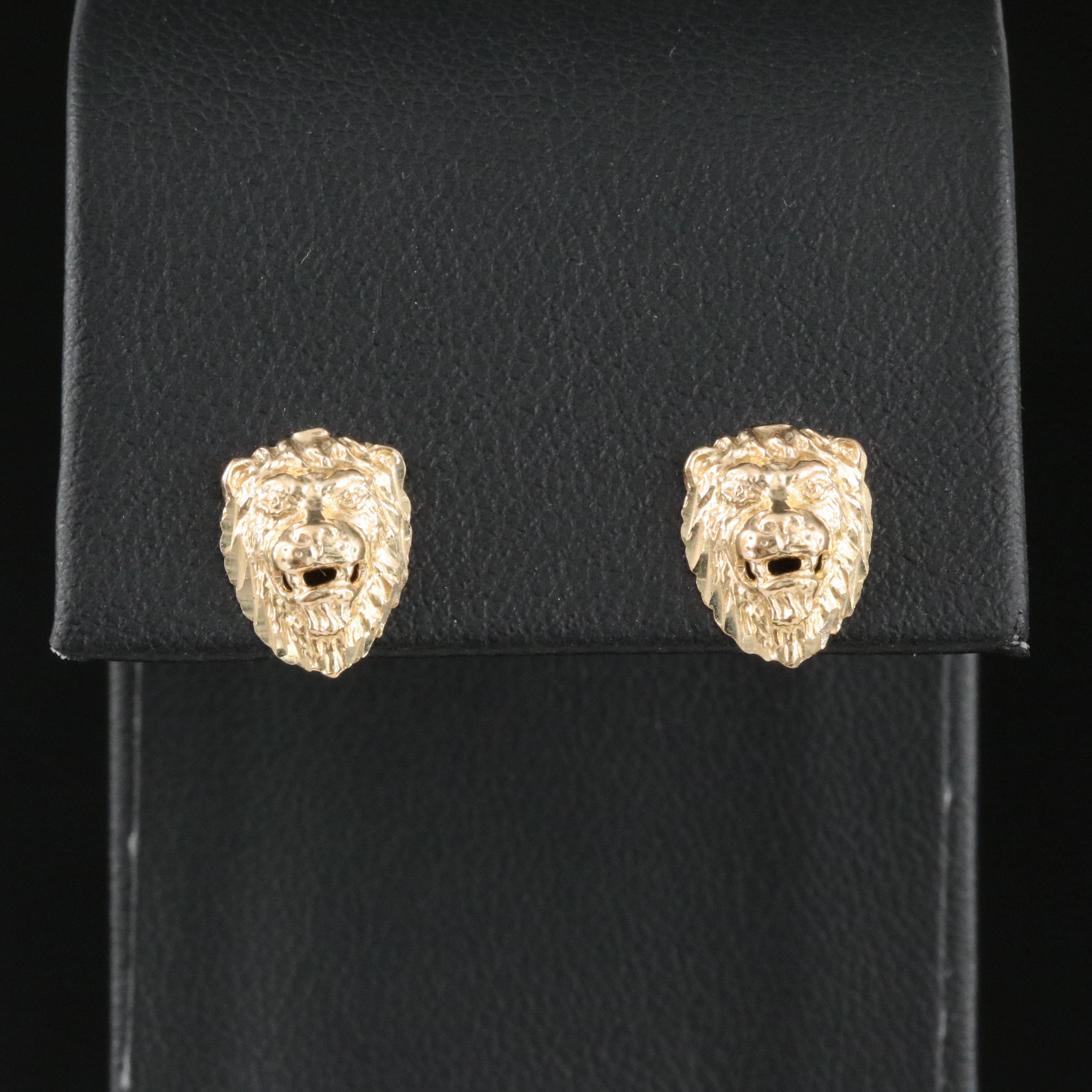 14K Lion Head Earrings