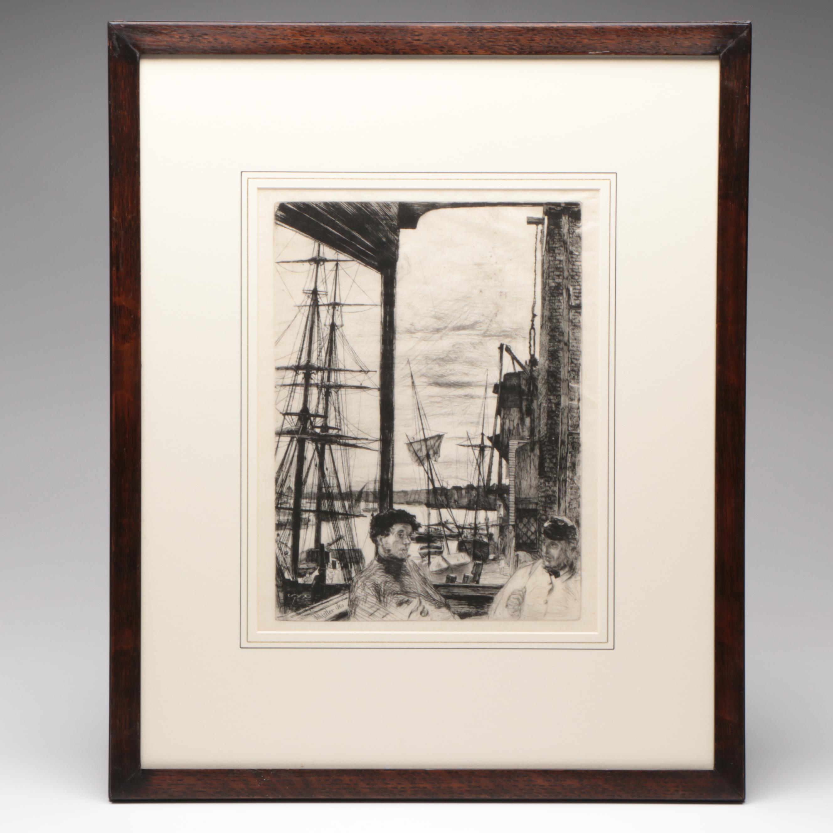 James McNeill Whistler Etching "Rotherhithe (Wapping)," 1860