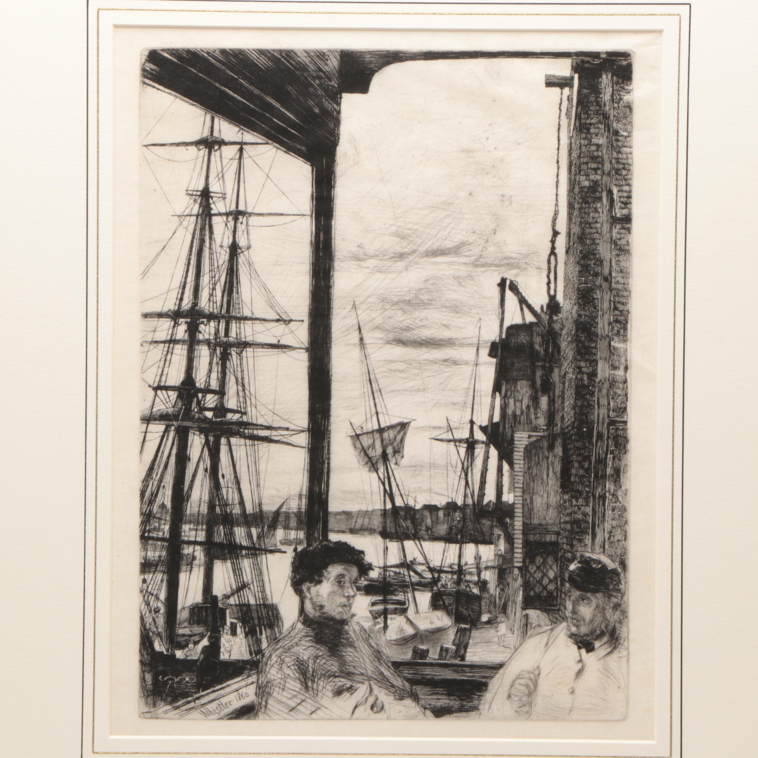 James McNeill Whistler Etching "Rotherhithe (Wapping)," 1860