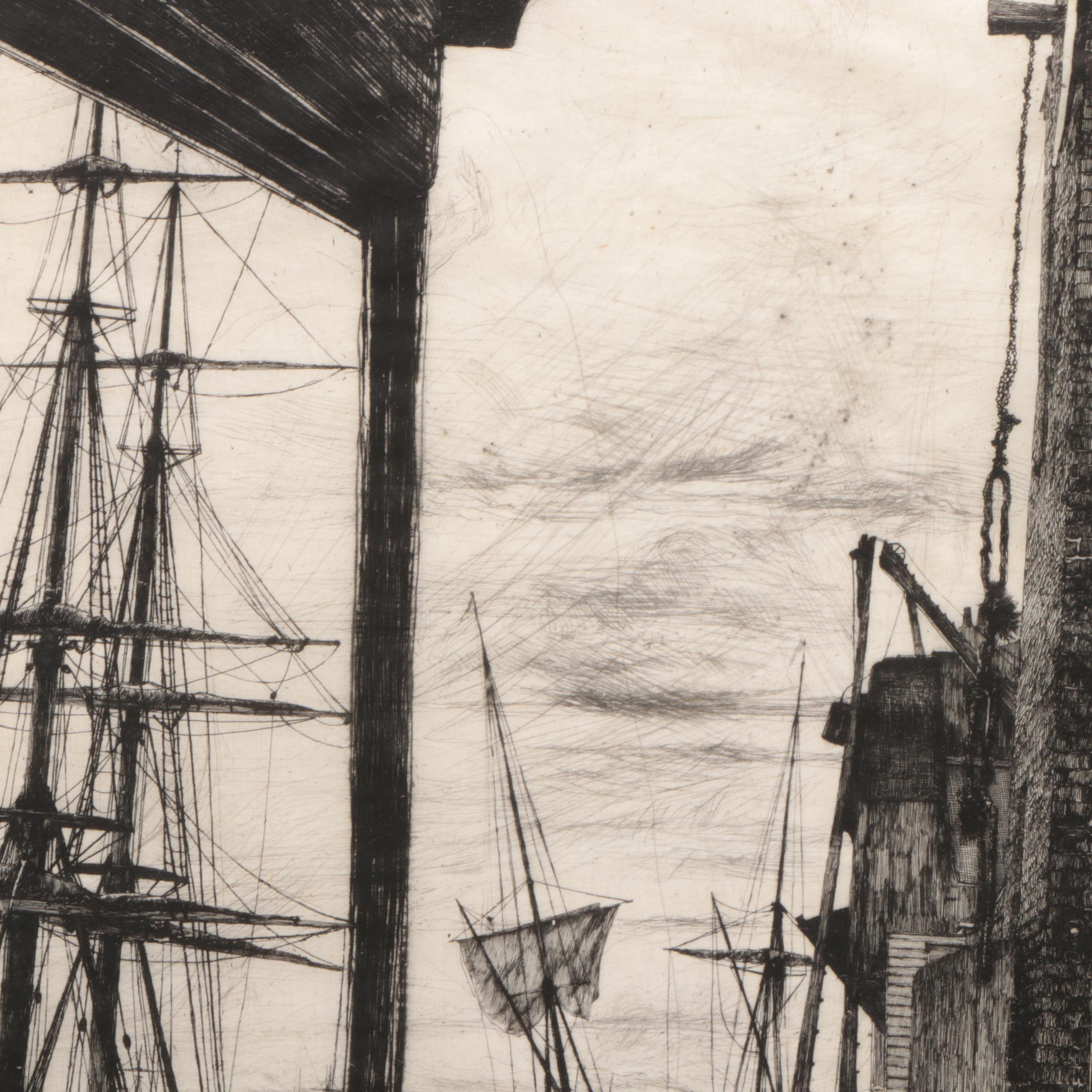 James McNeill Whistler Etching "Rotherhithe (Wapping)," 1860