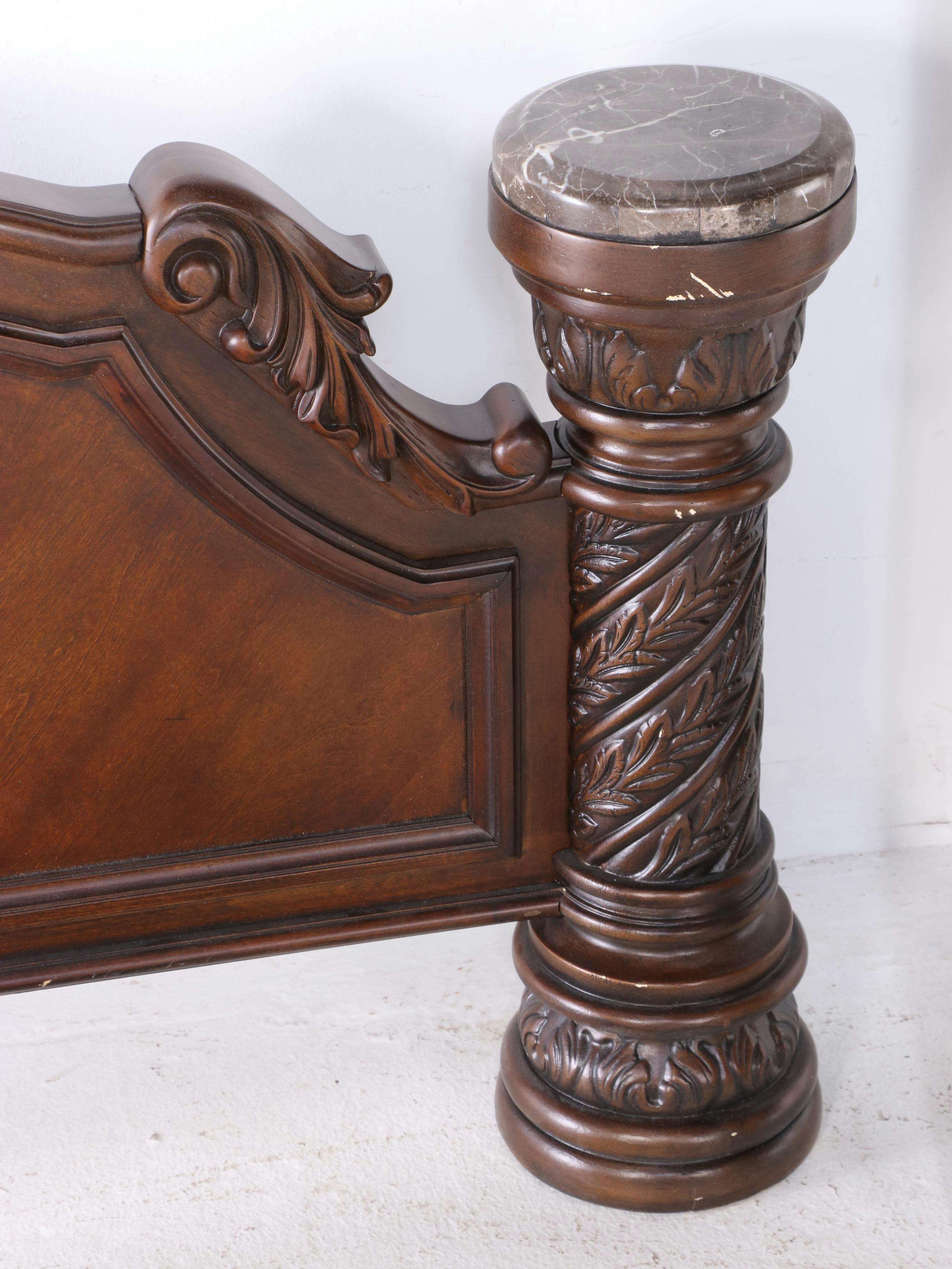 Wood and Marble Queen Footboard with Side Rails