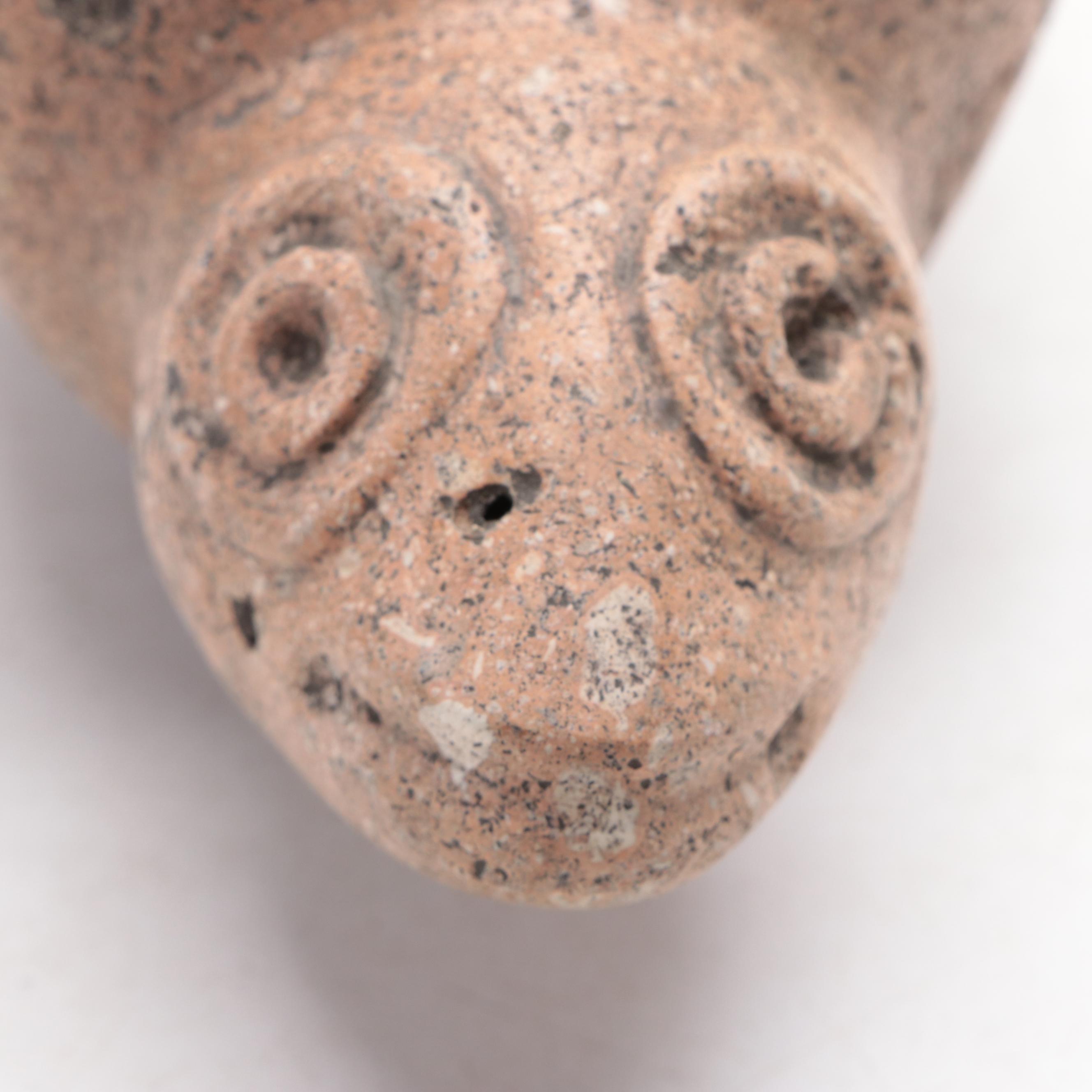 Pre-Columbian Type Pottery Lamp, Carved Pumice Stone Figure and More