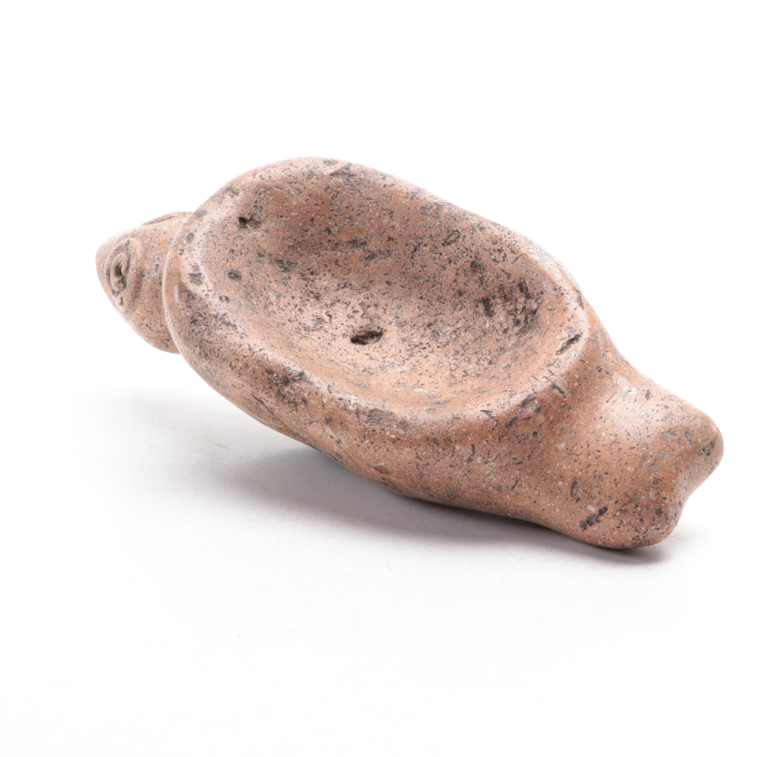 Pre-Columbian Type Pottery Lamp, Carved Pumice Stone Figure and More