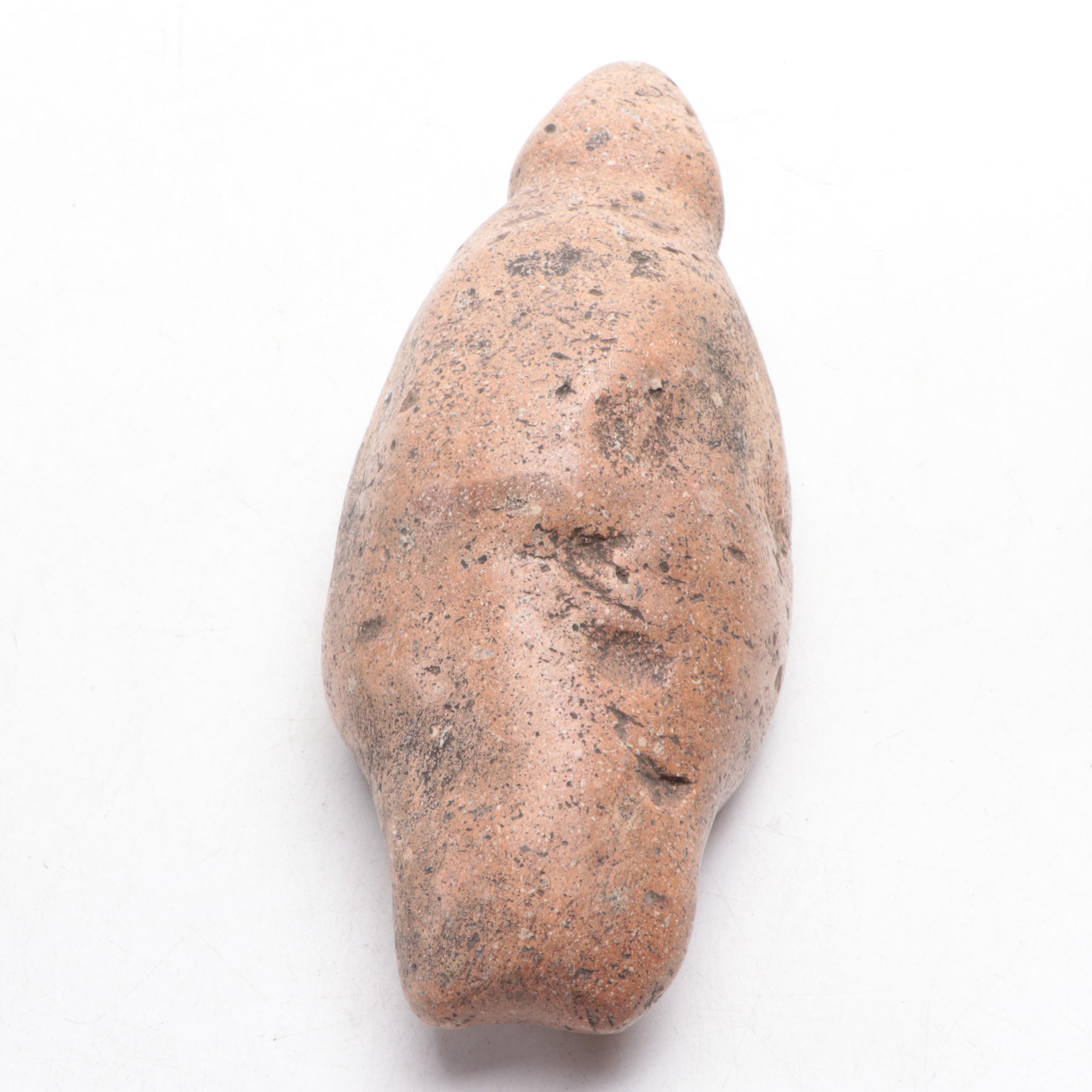 Pre-Columbian Type Pottery Lamp, Carved Pumice Stone Figure and More