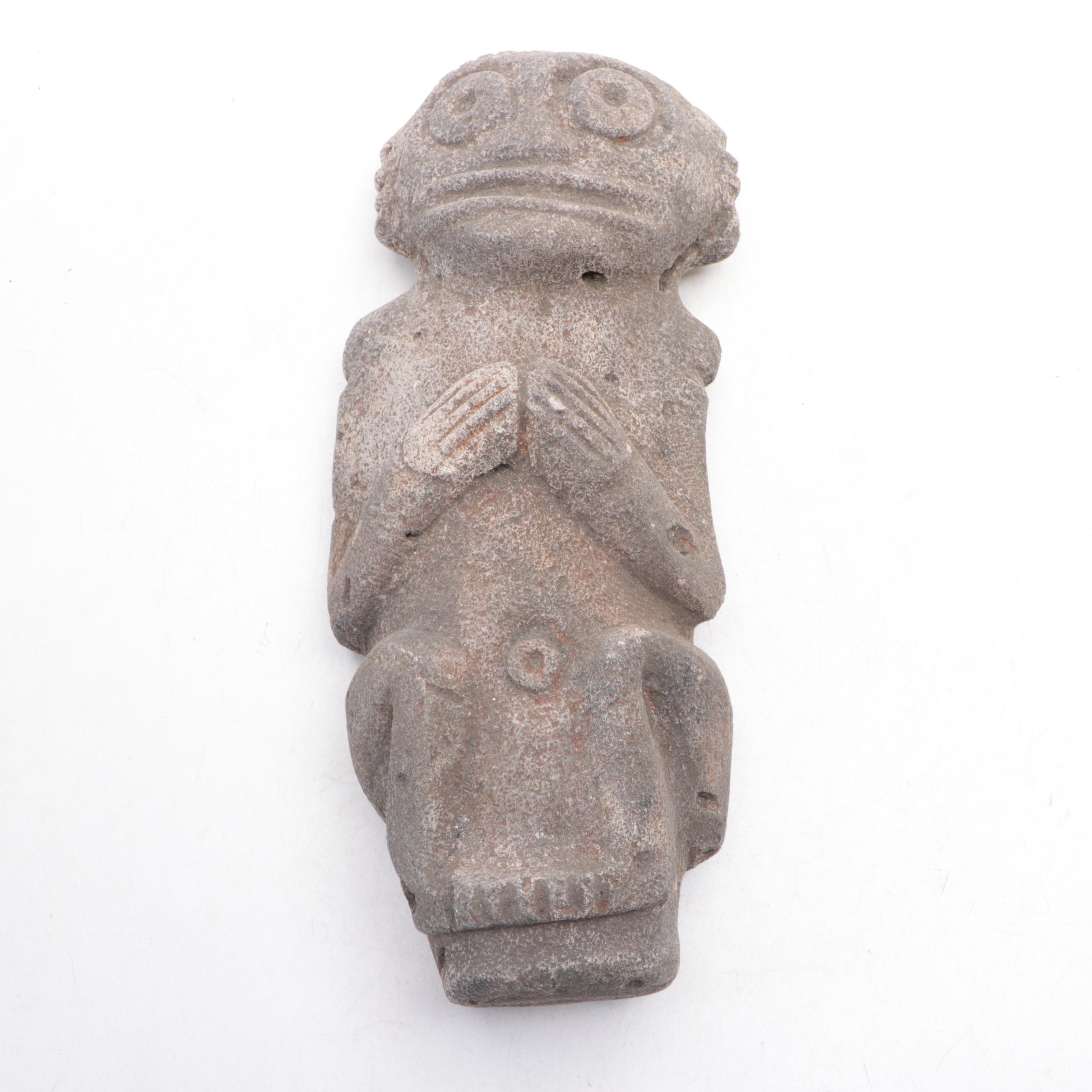 Pre-Columbian Type Pottery Lamp, Carved Pumice Stone Figure and More