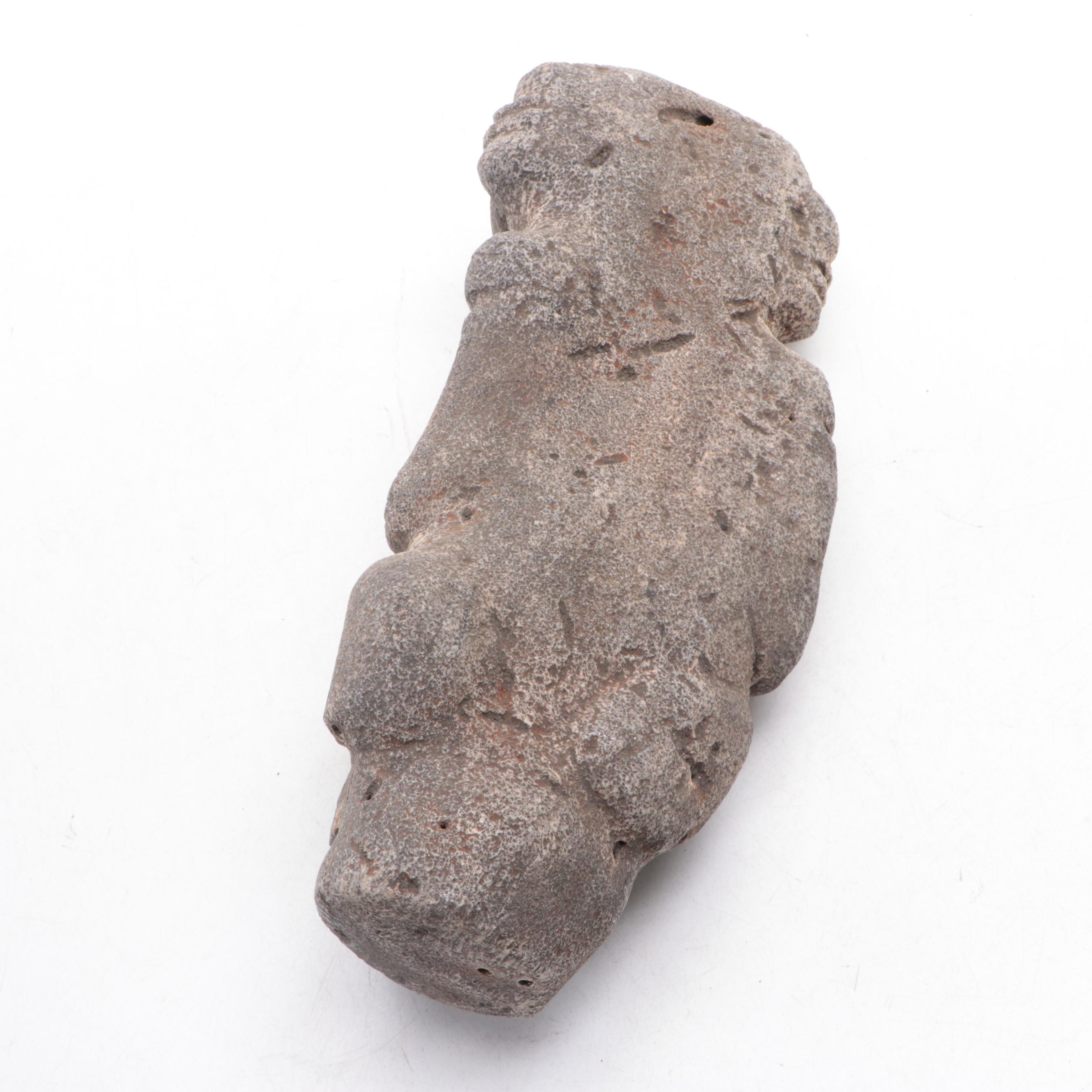 Pre-Columbian Type Pottery Lamp, Carved Pumice Stone Figure and More