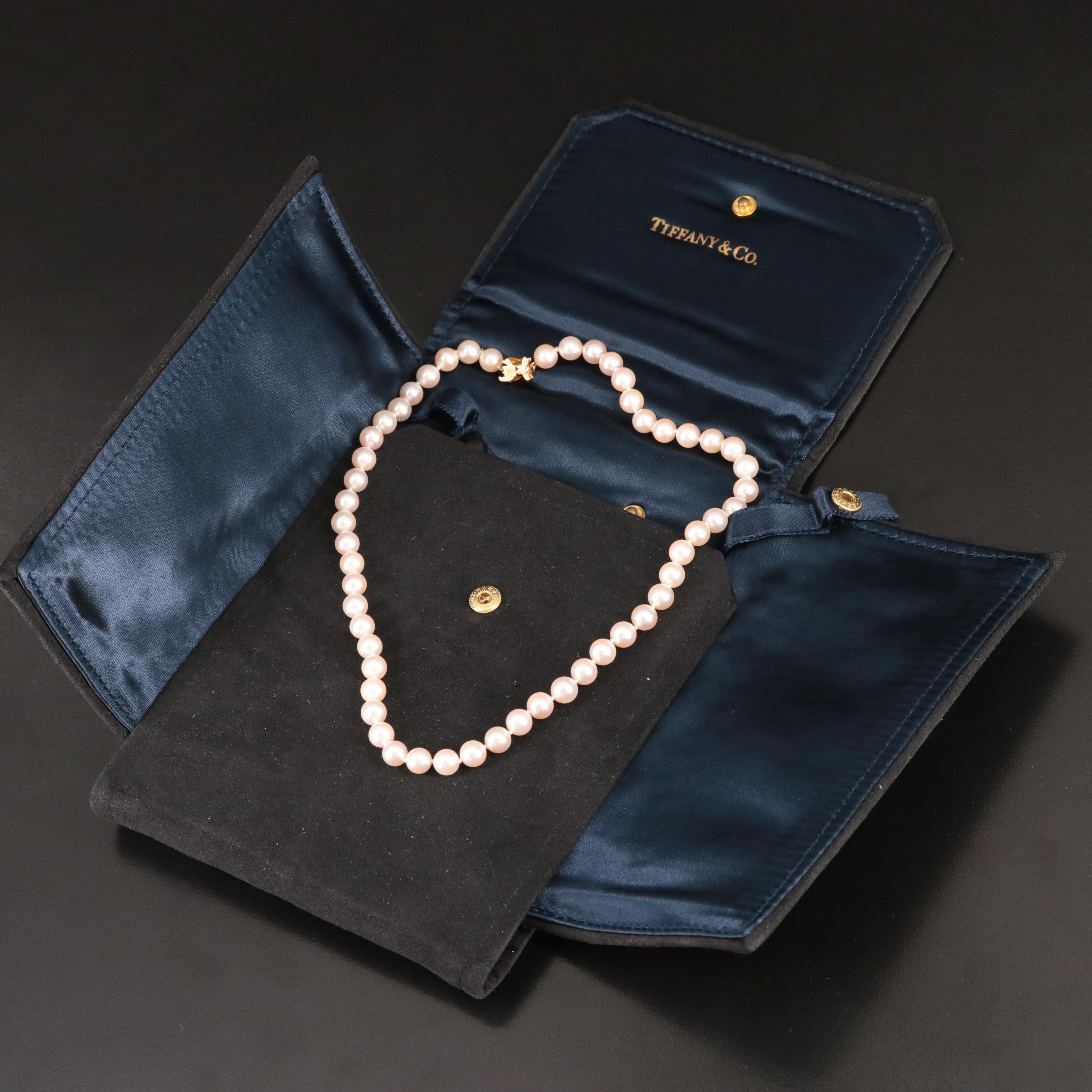 Tiffany & Co. Pearl Necklace with 18K Signature X  Clasp